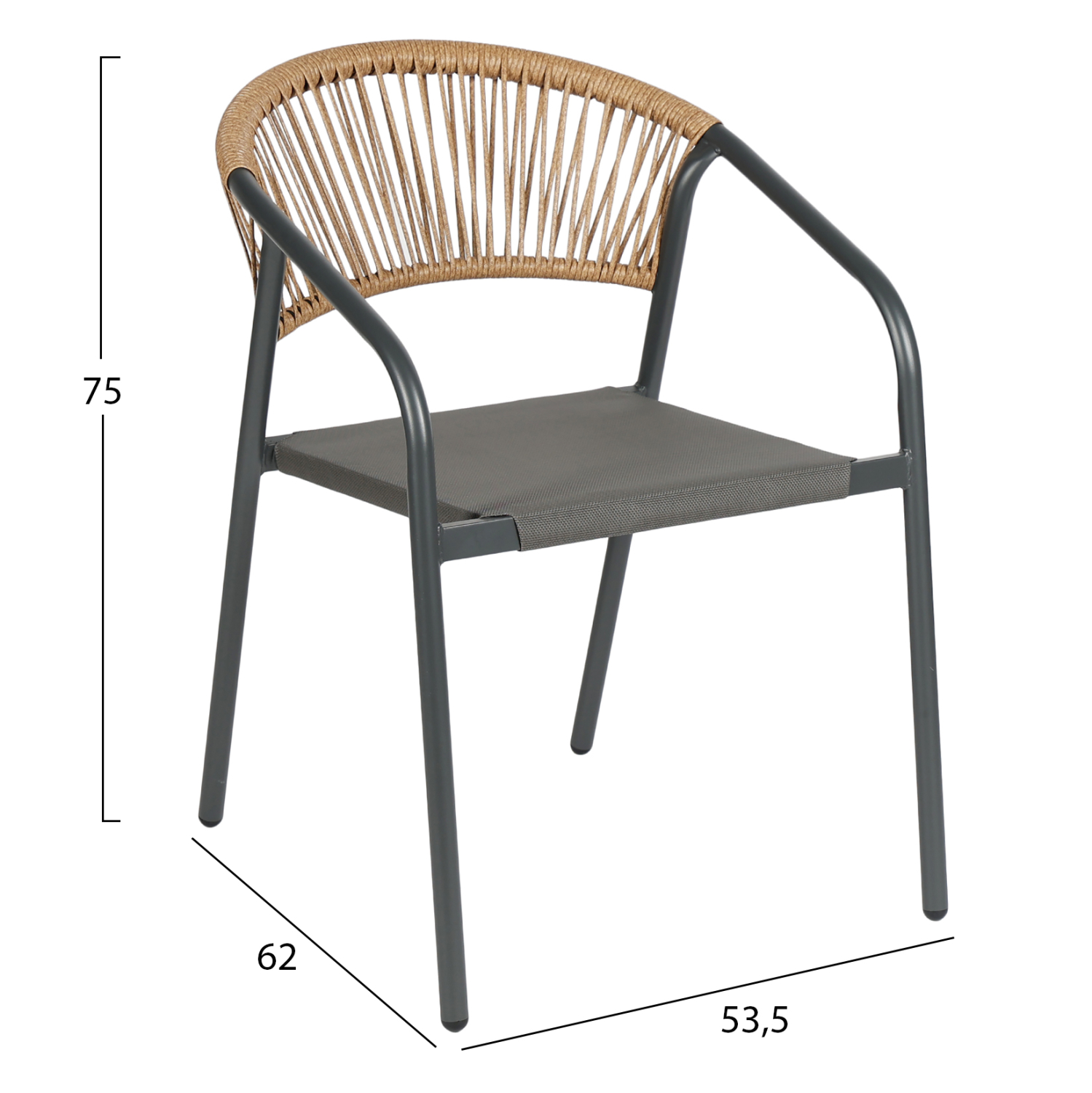 ΠΟΛΥΘΡΟΝΑ HOMAN HM6430.01 ΓΚΡΙ ΜΕΤΑΛΛΟ &amp; TEXTILENE--ΜΠΕΖ P.E.RATTAN 53x58x75Υεκ 2