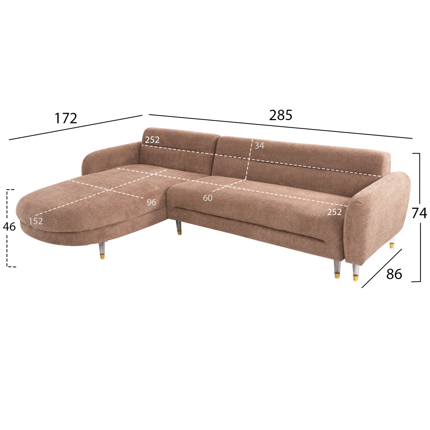 ΚΑΝΑΠΕΣ ΓΩΝΙΑ ΑΝΑΣΤΡΕΨΙΜΟΣ FLYER HM6072.01 ΚΑΦΕ ΥΦΑΣΜΑ-ΜΕΤΑΛ.ΠΟΔΙΑ 285x86-172x74Υεκ 2