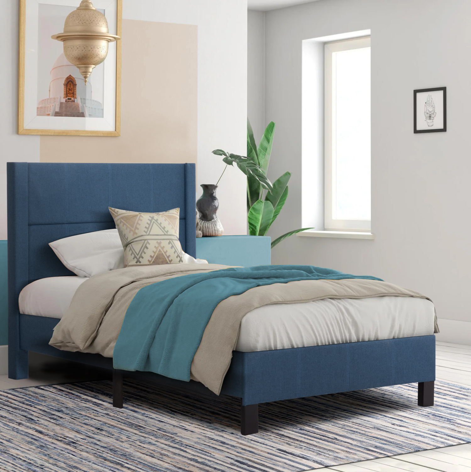 ΚΡΕΒΑΤΙ ΜΟΝΟ &amp; ΣΤΡΩΜΑ TRILLOP HM21203.14 ΜΠΛΕ ΥΦΑΣΜΑ--ΓΙΑ 120x200εκ 2