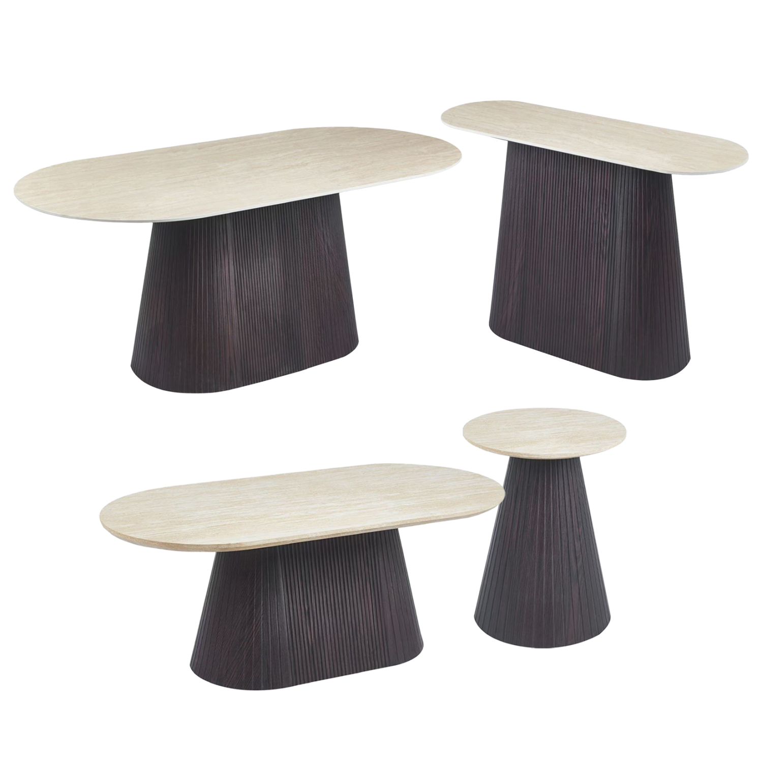 ΣΕΤ 3 ΤΡΑΠΕΖΙΑ &amp; 1 ΚΟΝΣΟΛΑ CATER HM21261 ΚΕΡΑΜΙΚΟ TOP ΟΨΗ ΤΡΑΒΕΡΤΙΝΑΣ-MDF ΒΑΣΗ ΚΑΦΕ 2