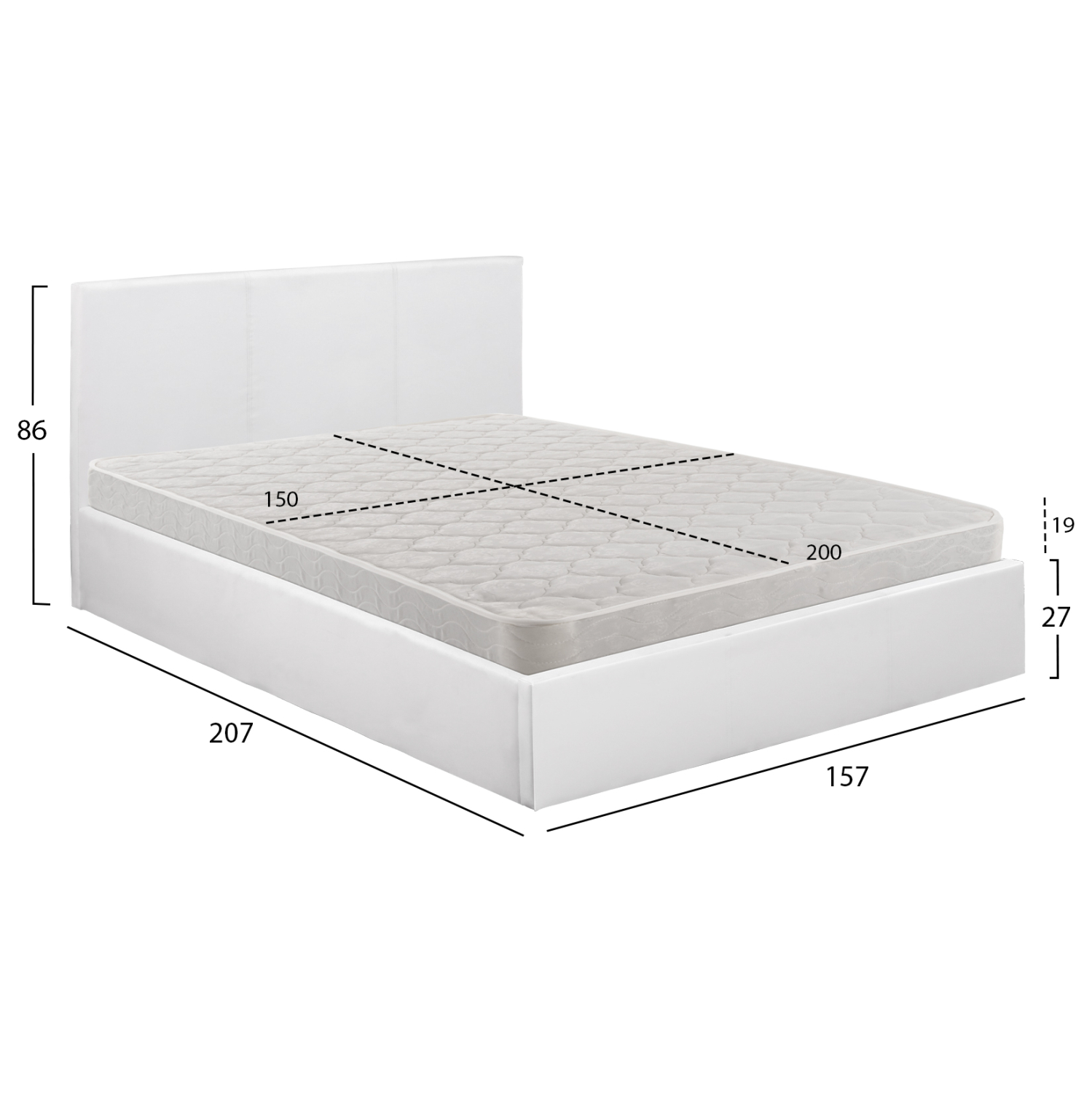 ΚΡΕΒΑΤΙ ΔΙΠΛΟ &amp; ΣΤΡΩΜΑ 150x200εκ BOBBI HM21271.01 ΛΕΥΚΟ PU ΜΕ ΑΠΟΘ.ΧΩΡΟ 3