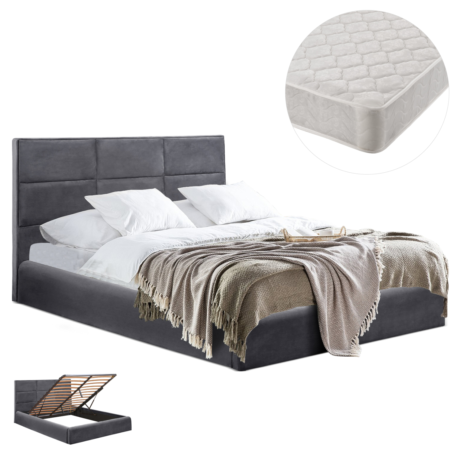 ΚΡΕΒΑΤΙ ΔΙΠΛΟ &amp; ΣΤΡΩΜΑ BRILEY HM21272.01 ΓΚΡΙ ΒΕΛΟΥΔΟ ΜΕ ΑΠΟΘ.ΧΩΡΟ--ΓΙΑ 160x200εκ 1