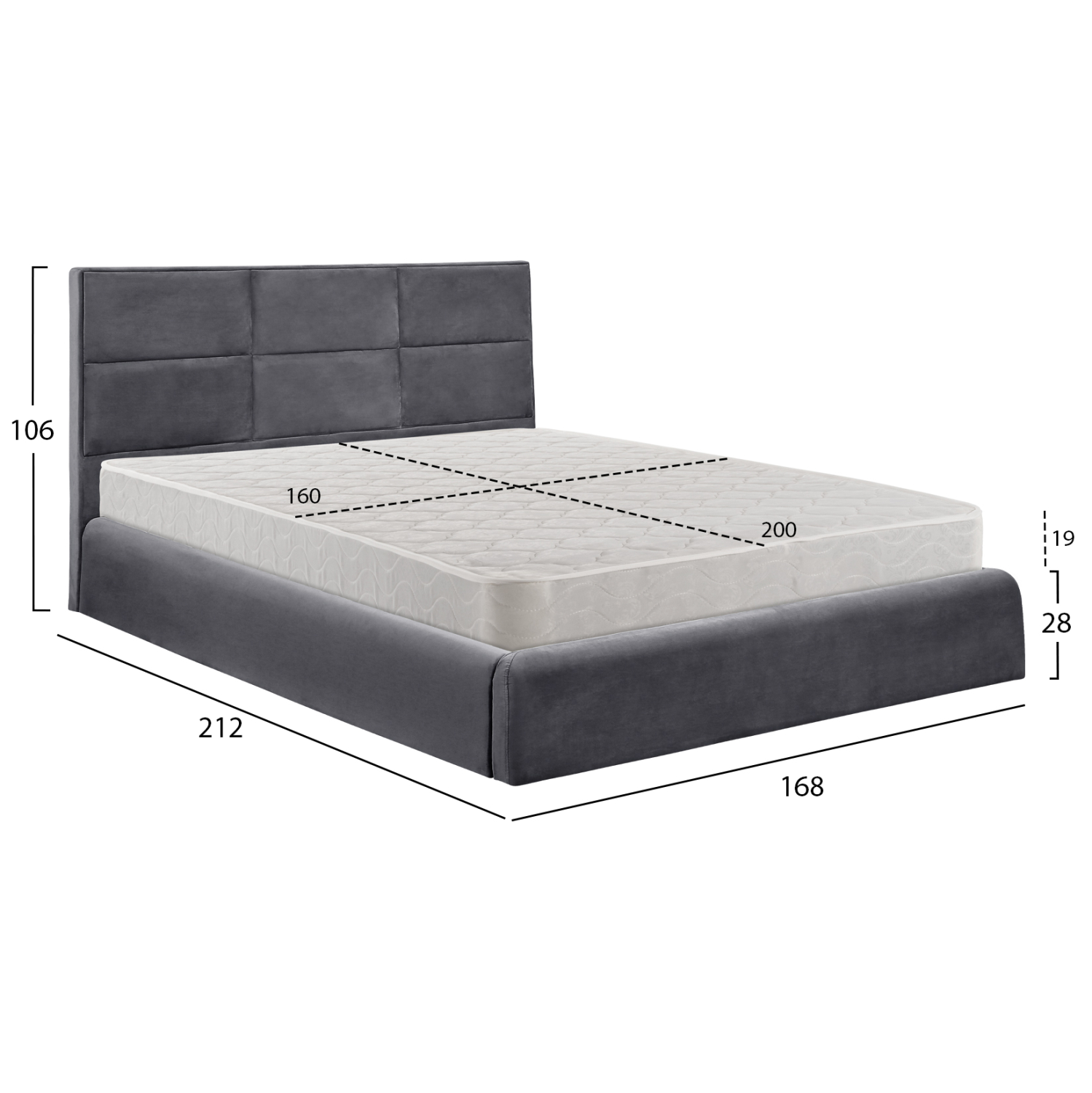 ΚΡΕΒΑΤΙ ΔΙΠΛΟ &amp; ΣΤΡΩΜΑ BRILEY HM21272.01 ΓΚΡΙ ΒΕΛΟΥΔΟ ΜΕ ΑΠΟΘ.ΧΩΡΟ--ΓΙΑ 160x200εκ 3