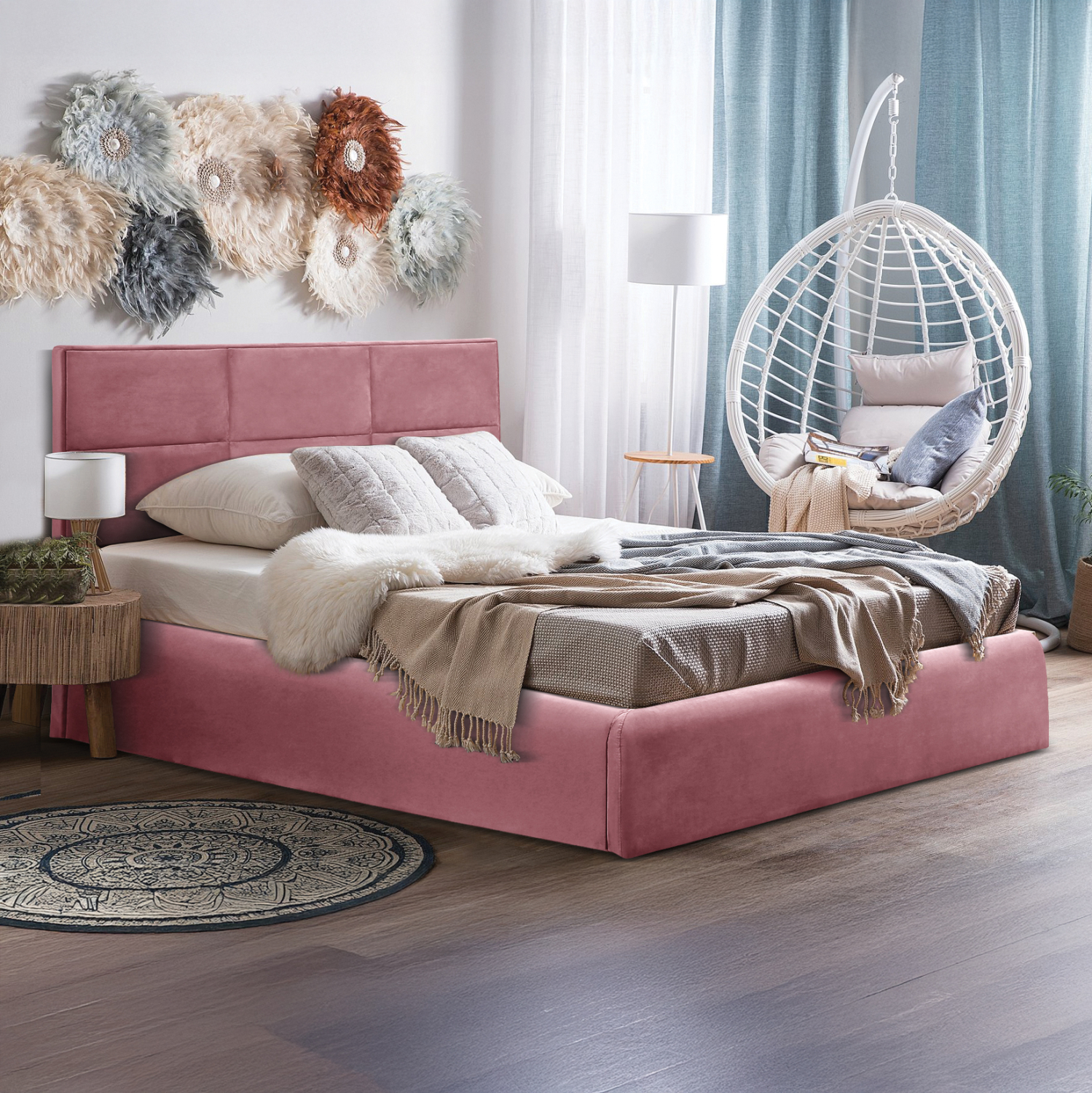 ΚΡΕΒΑΤΙ ΔΙΠΛΟ &amp; ΣΤΡΩΜΑ BRILEY HM21272.02 ΣΑΠΙΟ ΜΗΛΟ ΒΕΛΟΥΔΟ ΜΕ ΑΠΟΘ.ΧΩΡΟ--ΓΙΑ 160x200εκ 2