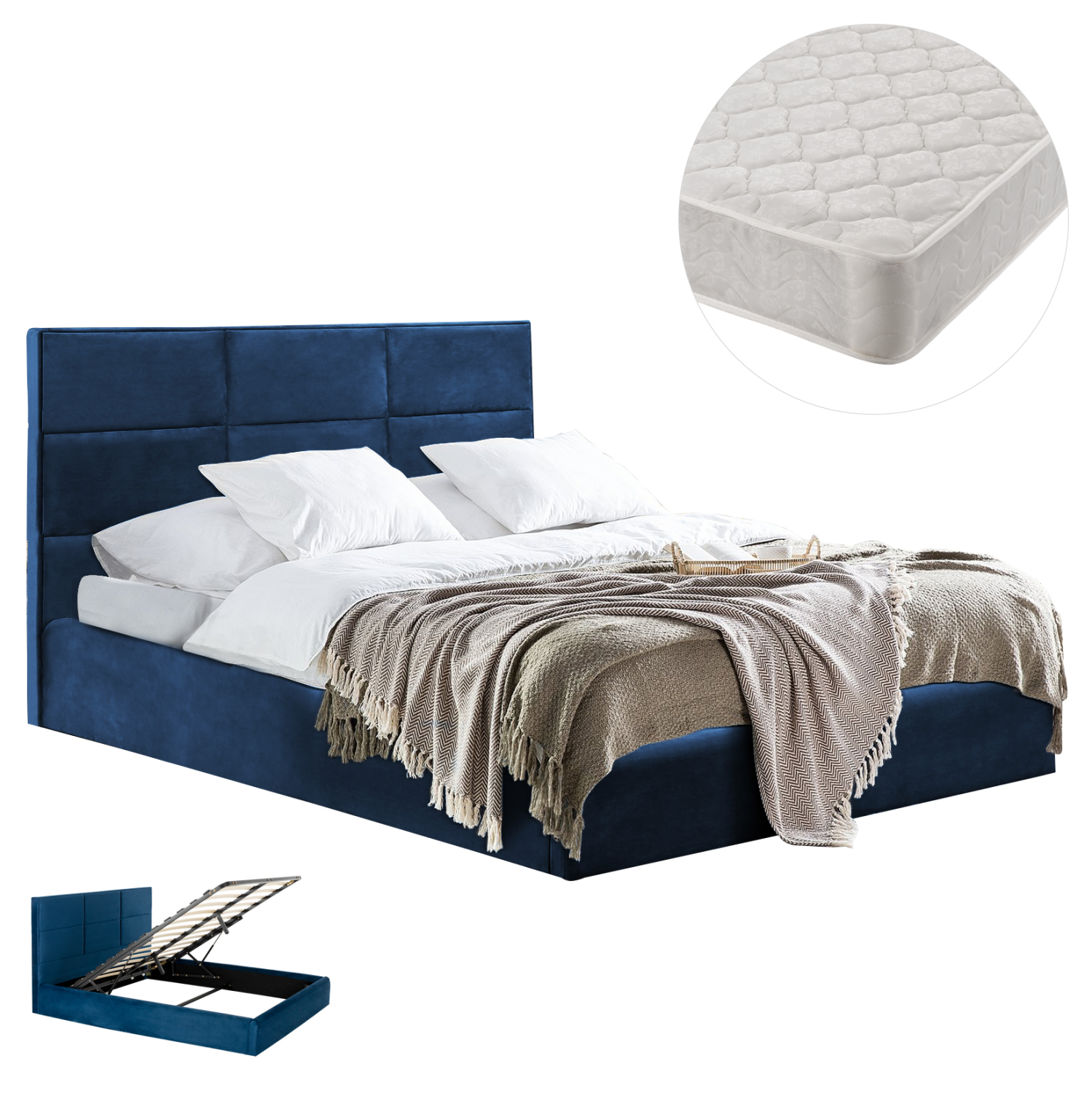 ΚΡΕΒΑΤΙ ΔΙΠΛΟ &amp; ΣΤΡΩΜΑ BRILEY HM21272.03 ΜΠΛΕ ΒΕΛΟΥΔΟ ΜΕ ΑΠΟΘ.ΧΩΡΟ--ΓΙΑ 160x200εκ 1