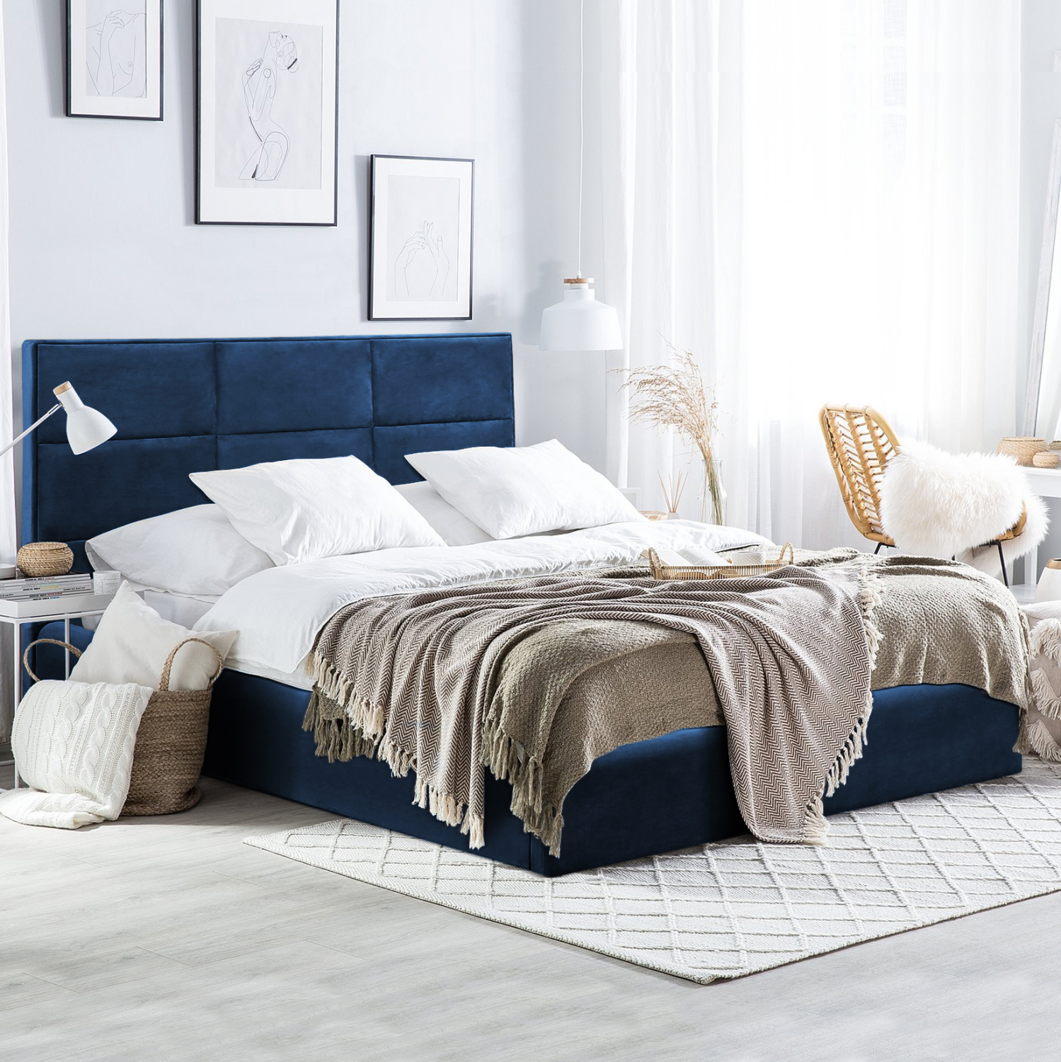 ΚΡΕΒΑΤΙ ΔΙΠΛΟ &amp; ΣΤΡΩΜΑ BRILEY HM21272.03 ΜΠΛΕ ΒΕΛΟΥΔΟ ΜΕ ΑΠΟΘ.ΧΩΡΟ--ΓΙΑ 160x200εκ 2