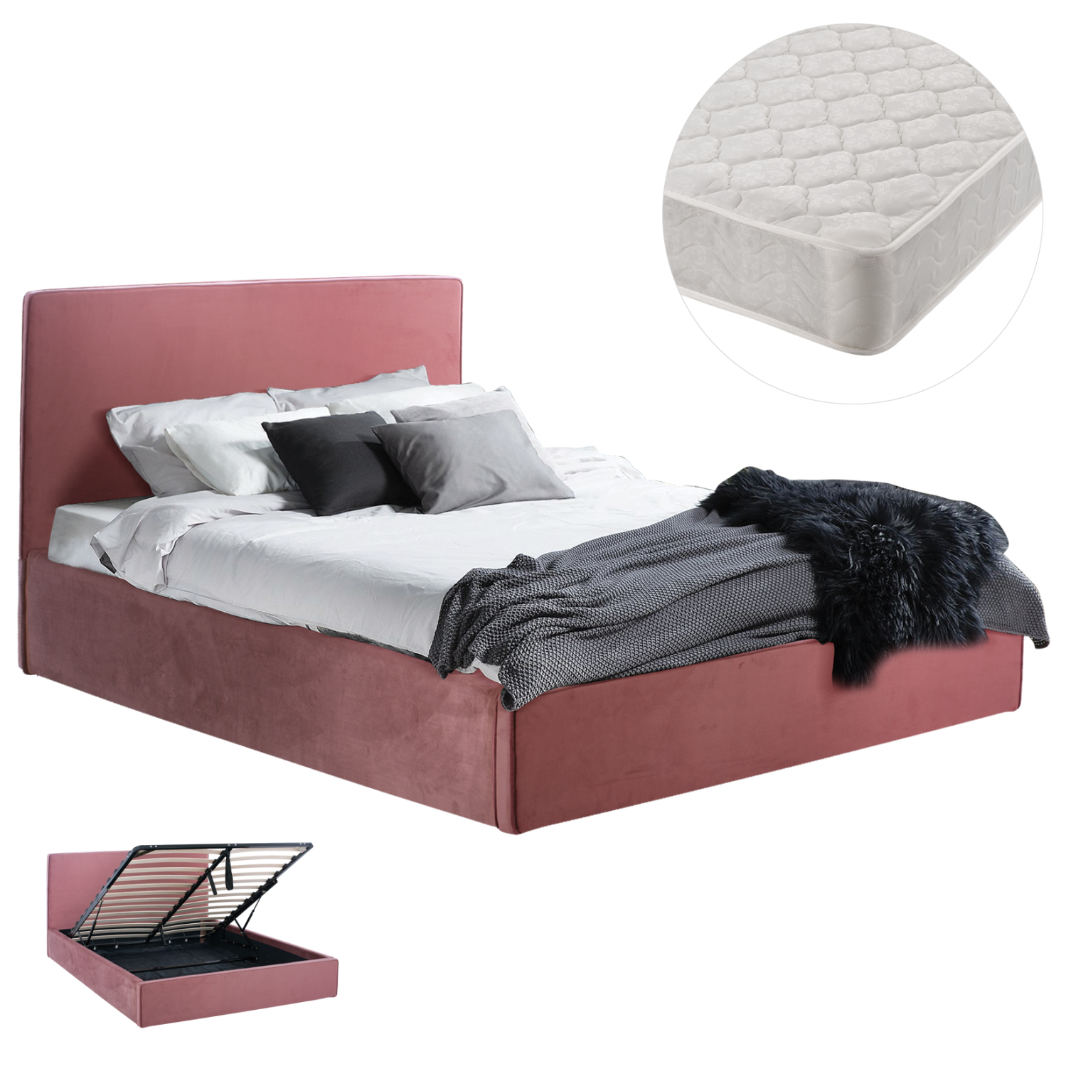 ΚΡΕΒΑΤΙ ΔΙΠΛΟ &amp; ΣΤΡΩΜΑ ALLIE HM21273.02 ΣΑΠΙΟ ΜΗΛΟ ΒΕΛΟΥΔΟ ΜΕ ΑΠΟΘ.ΧΩΡΟ--ΓΙΑ 160x200εκ 1