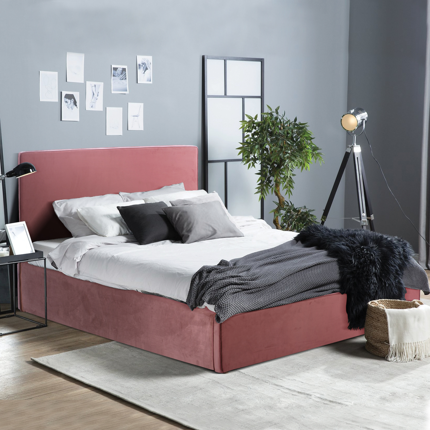 ΚΡΕΒΑΤΙ ΔΙΠΛΟ &amp; ΣΤΡΩΜΑ ALLIE HM21273.02 ΣΑΠΙΟ ΜΗΛΟ ΒΕΛΟΥΔΟ ΜΕ ΑΠΟΘ.ΧΩΡΟ--ΓΙΑ 160x200εκ 2