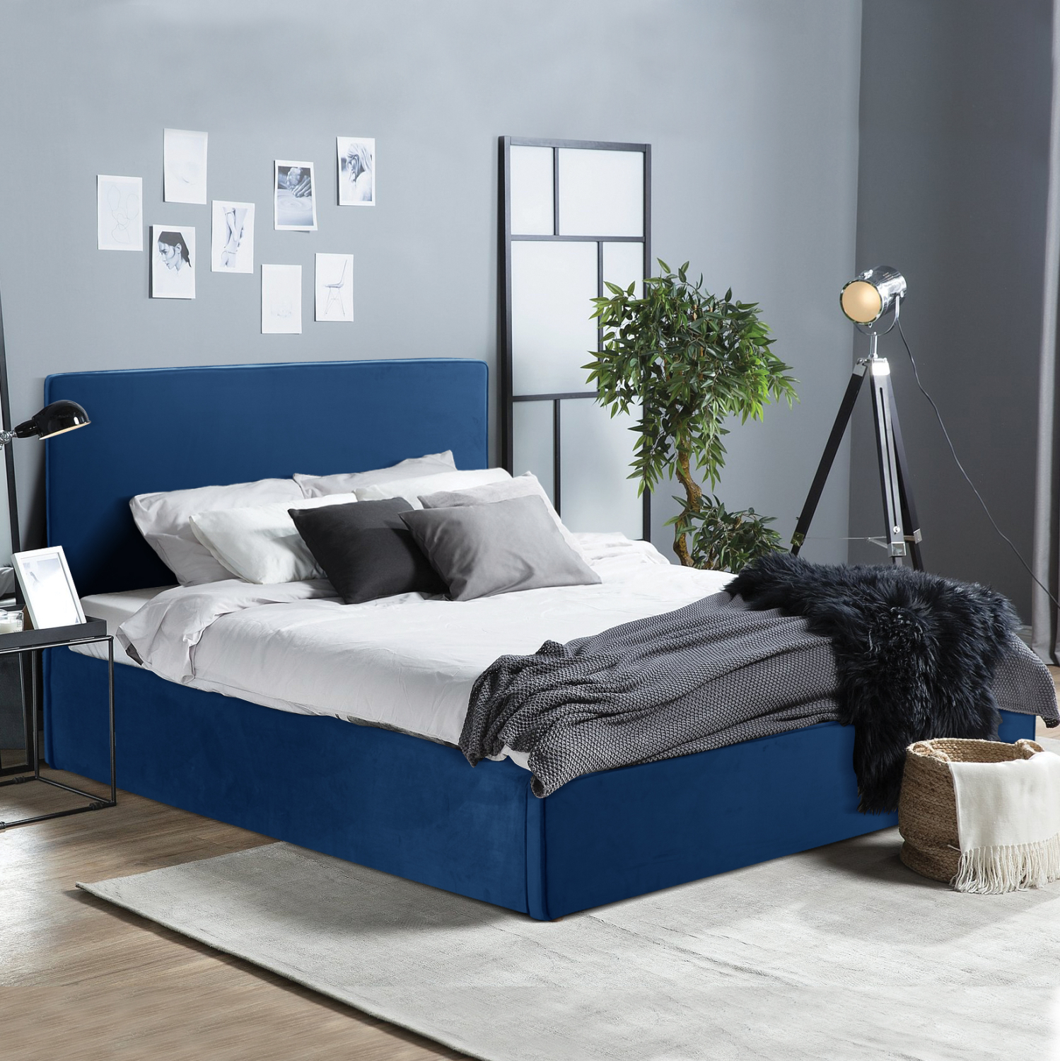 ΚΡΕΒΑΤΙ ΔΙΠΛΟ &amp; ΣΤΡΩΜΑ ALLIE HM21273.04 ΜΠΛΕ ΒΕΛΟΥΔΟ ΜΕ ΑΠΟΘ.ΧΩΡΟ--ΓΙΑ 160x200εκ 2