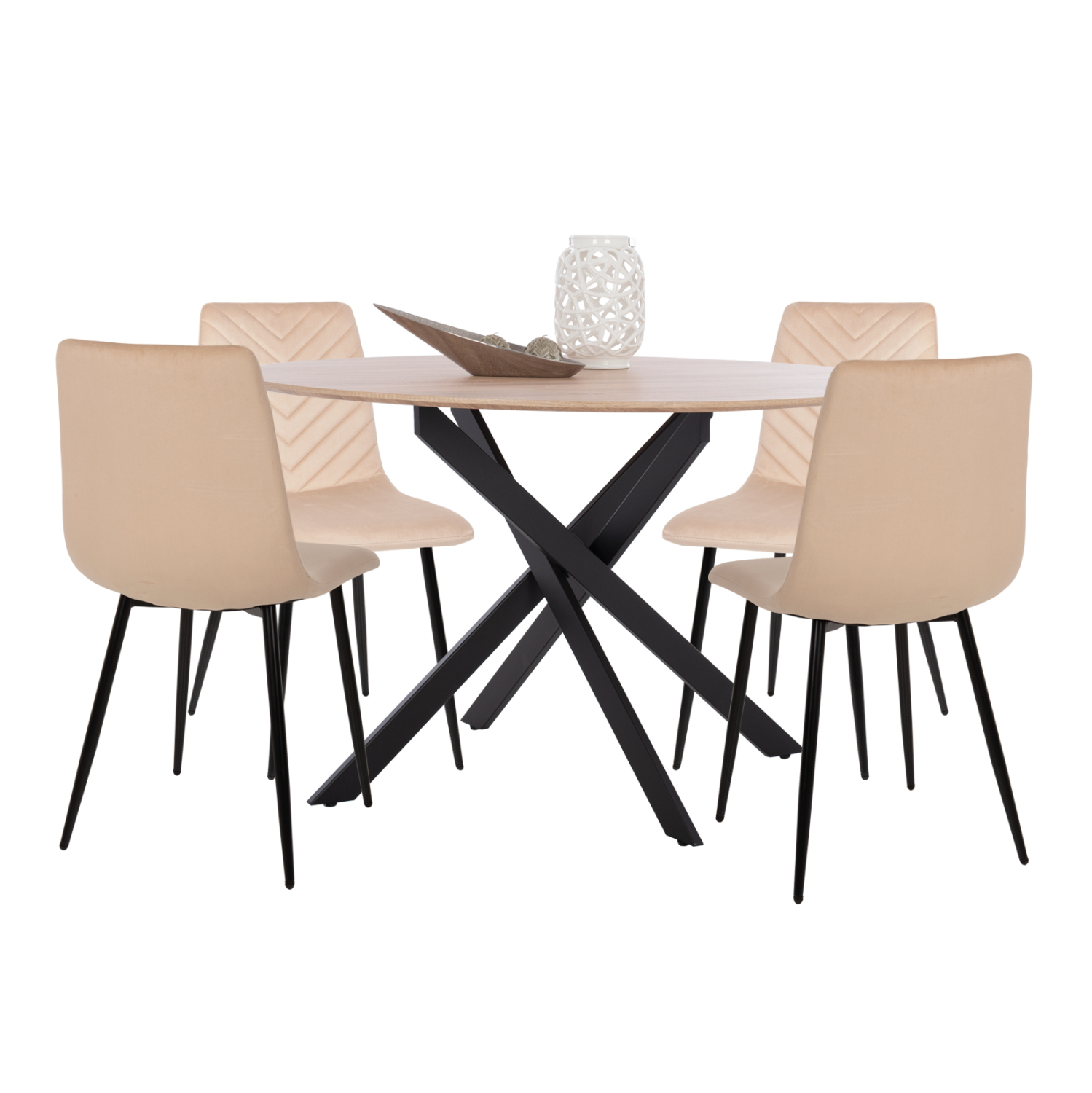 ΣΕΤ ΤΡΑΠΕΖΑΡΙΑΣ 5ΤΜΧ ROSARIO HM21278 MDF TOP ΣΤΡΟΓΓΥΛΟ-ΒΕΛΟΥΔΟ ΕΚΡΟΥ &amp; ΜΕΤΑΛΛΟ 1