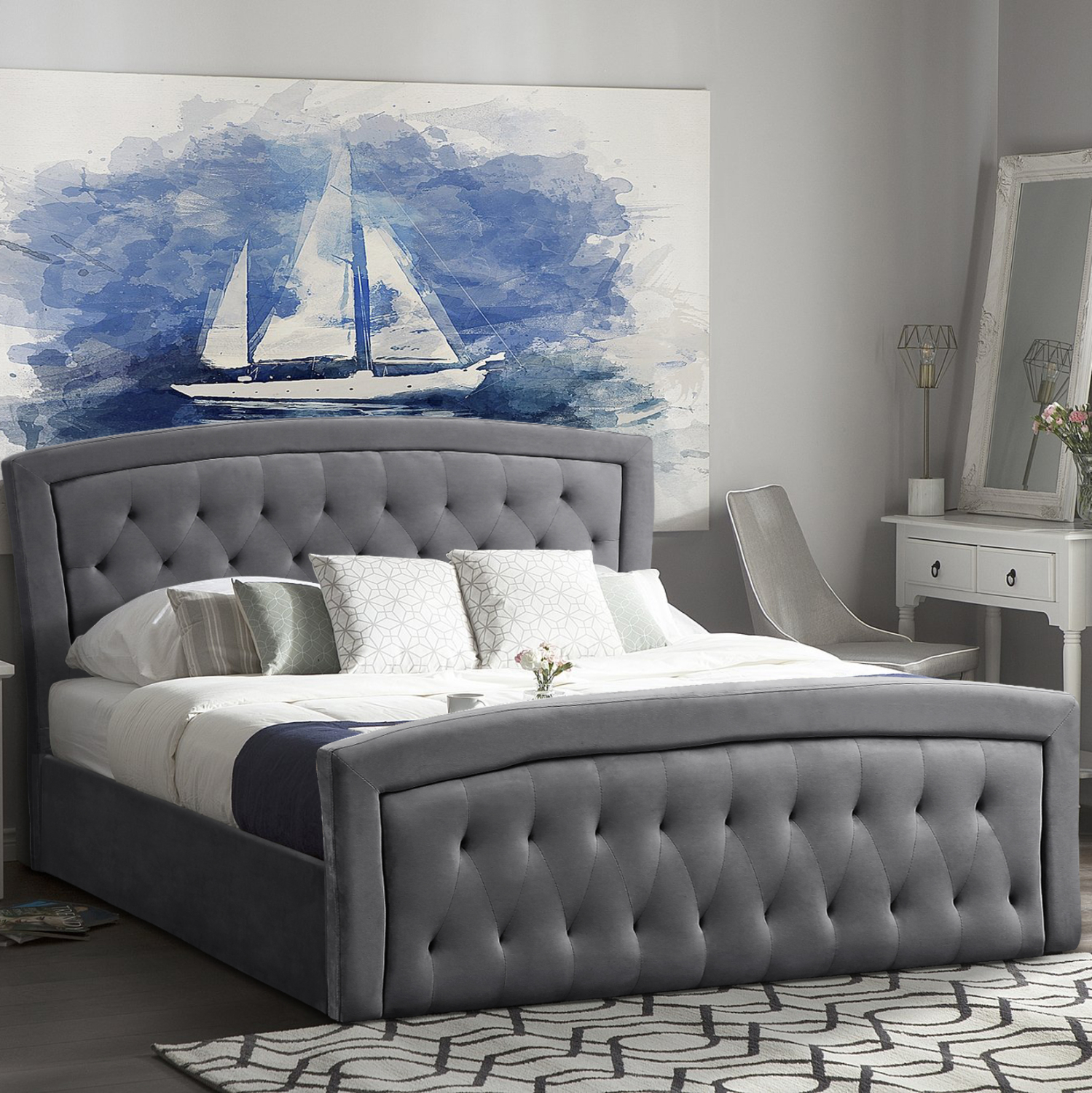 ΚΡΕΒΑΤΙ ΔΙΠΛΟ ΜΕ ΣΤΡΩΜΑ &amp; ΑΠΟΘ.ΧΩΡΟ ODELIA HM21279.01 ΓΚΡΙ ΒΕΛΟΥΔΟ--ΓΙΑ 160x200εκ 2