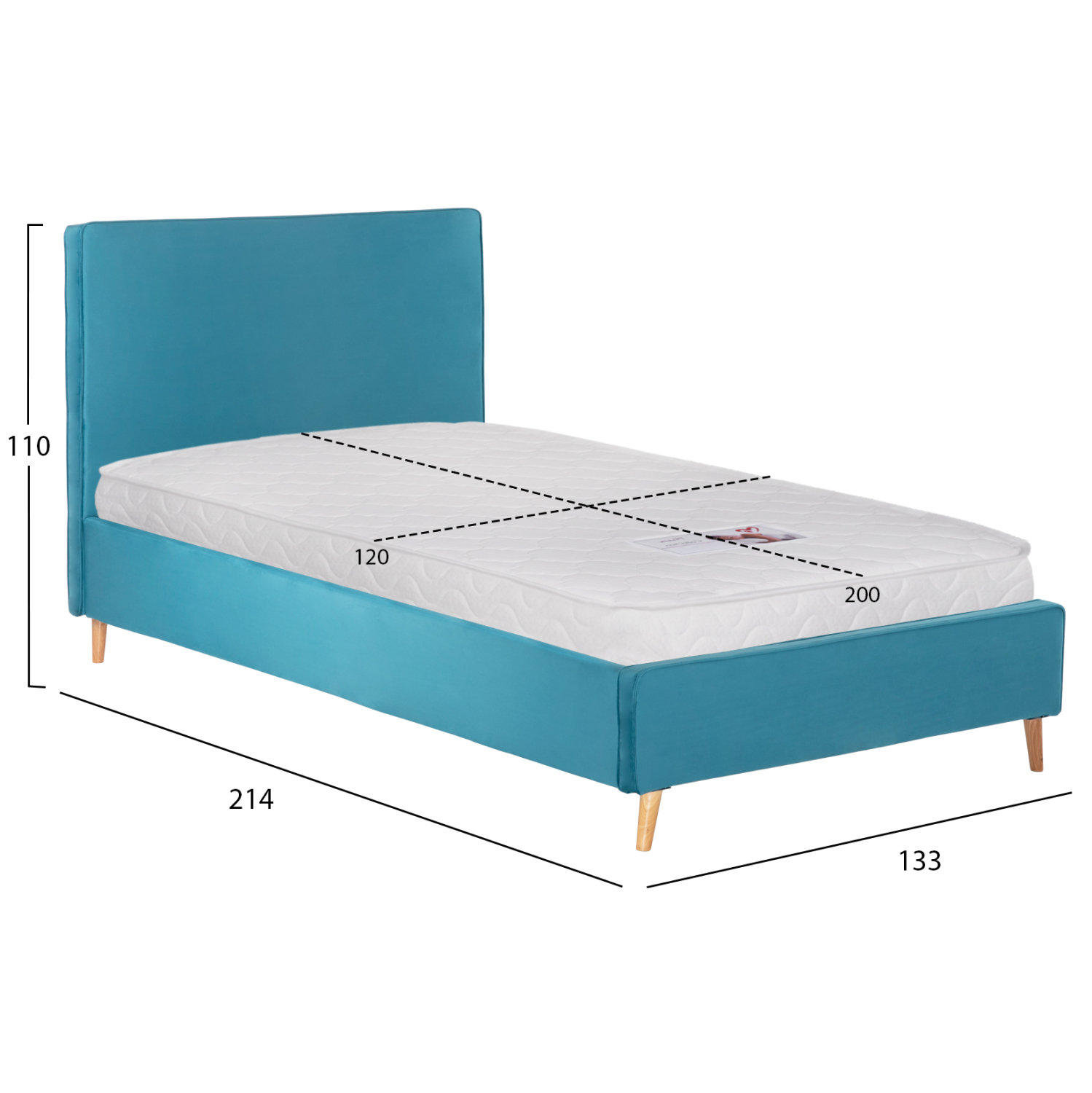 ΚΡΕΒΑΤΙ ΜΕ ΣΤΡΩΜΑ MAYLIN HM21281.02 ΤΙΡΚΟΥΑΖ ΒΕΛΟΥΔΟ--ΓΙΑ 120x200εκ 3