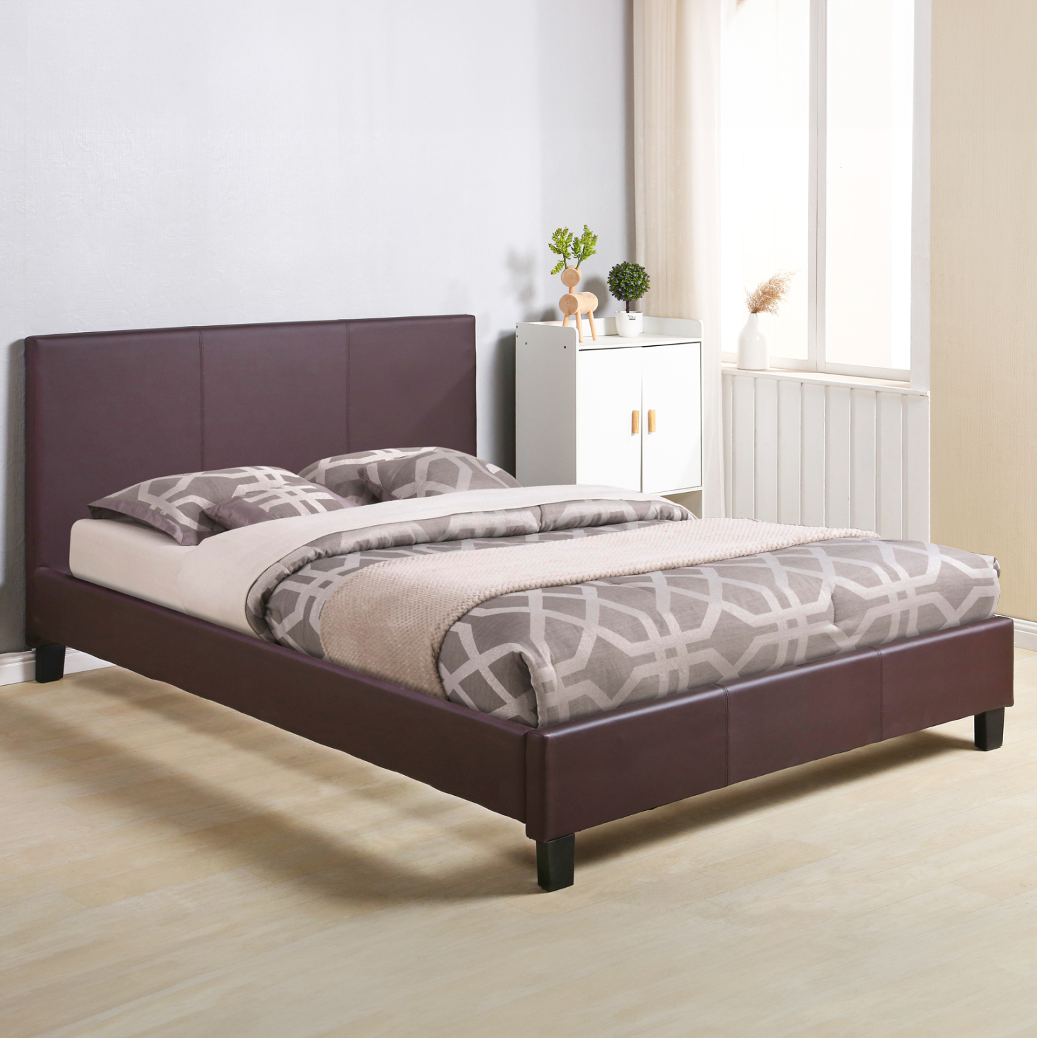 ΚΡΕΒΑΤΙ ΜΕ ΣΤΡΩΜΑ BECCA HM21283.02 ΚΑΦΕ PU--ΓΙΑ 150x200εκ 2