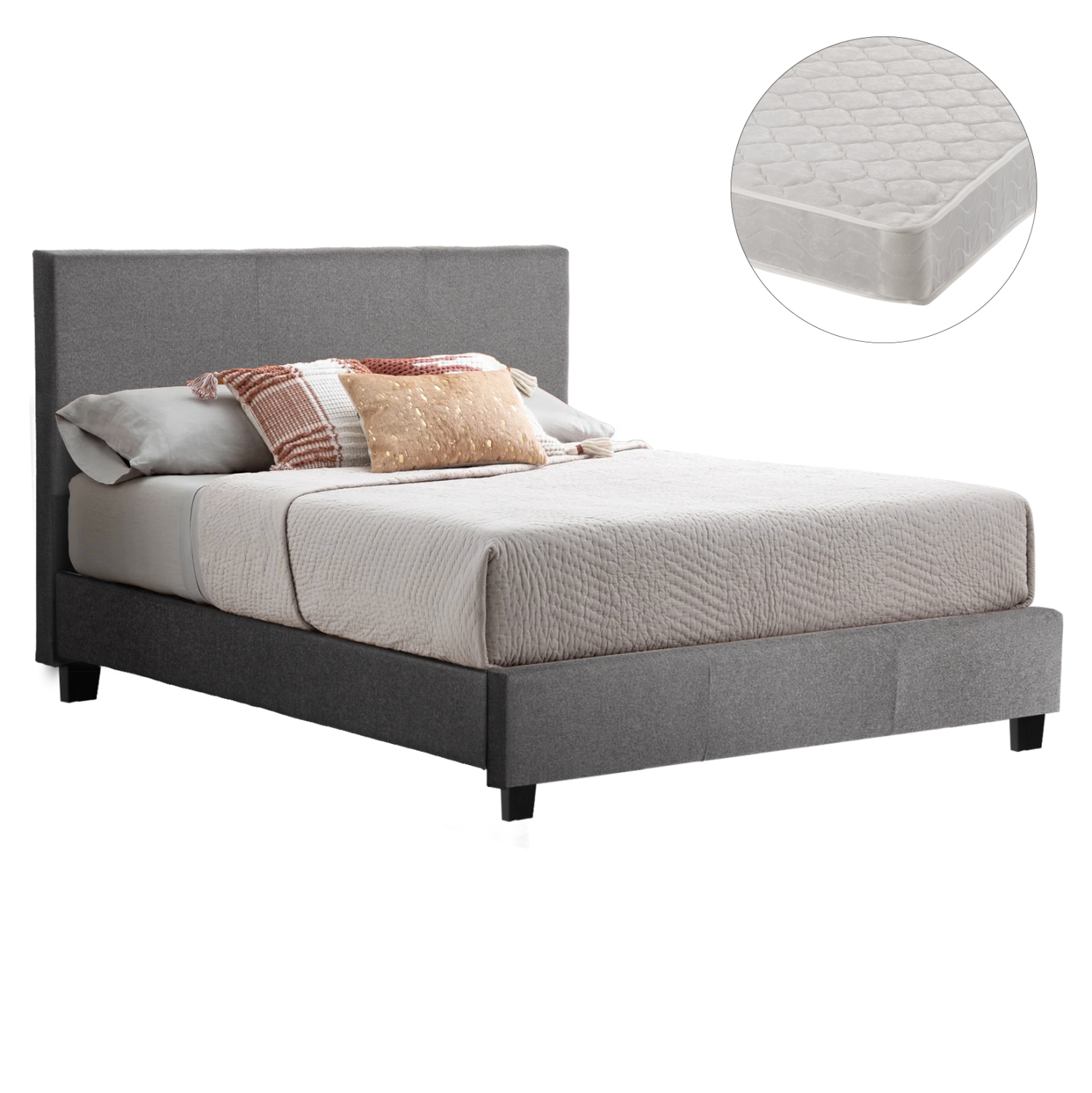 ΚΡΕΒΑΤΙ ΜΕ ΣΤΡΩΜΑ BECCA HM21283.04 ΓΚΡΙ ΥΦΑΣΜΑ--ΓΙΑ 150x200εκ 1