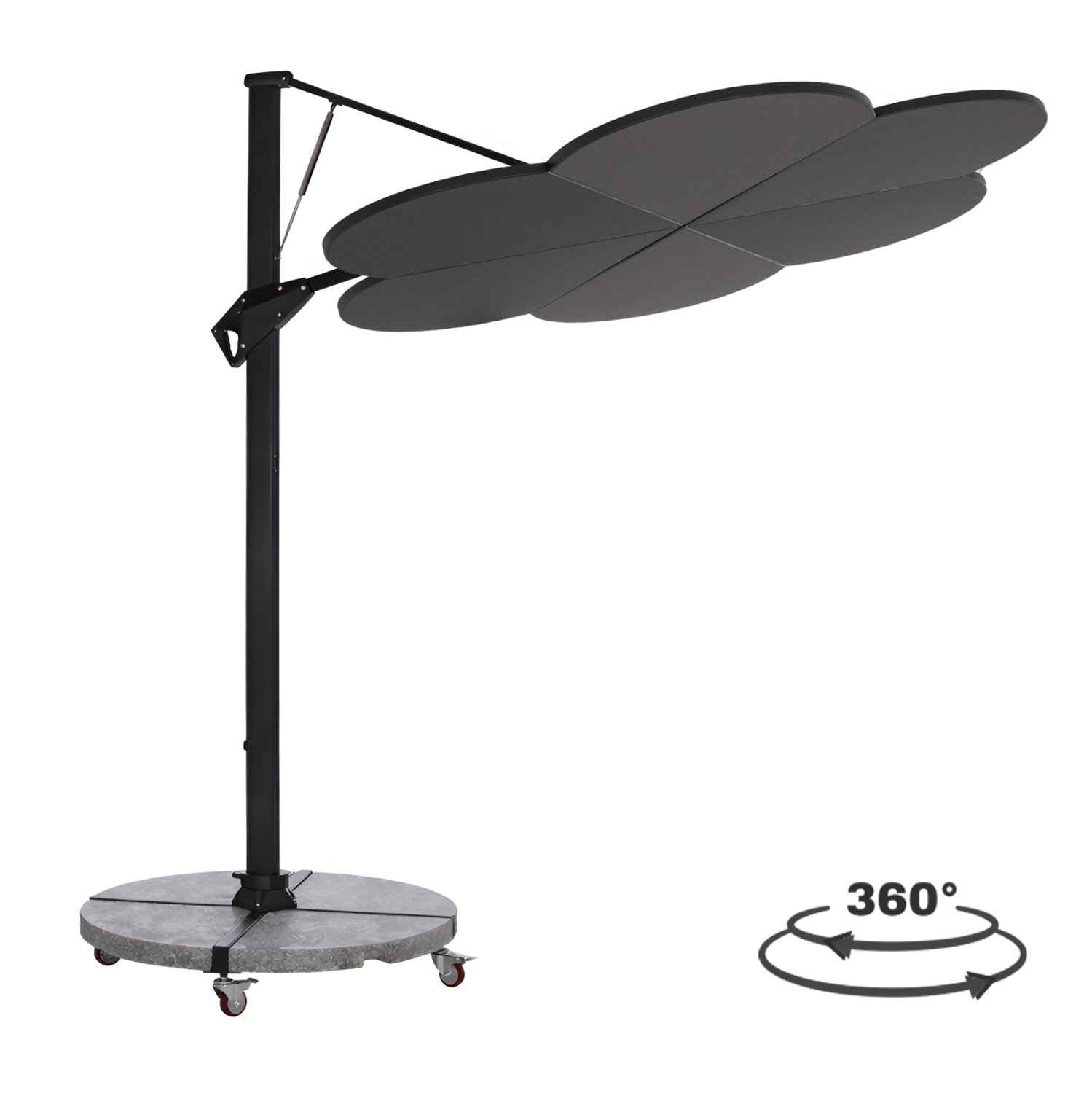 ΟΜΠΡΕΛΑ ΜΕ ΒΑΣΗ ΣΕΙΡΑ CANNOPY (flower) HM21286.01 ΑΛΟΥΜΙΝΙΟ-ΓΡΑΝΙΤΗΣ-ΜΟΛΥΒΙ ΧΡΩΜΑ 2,38x2,2μ 1