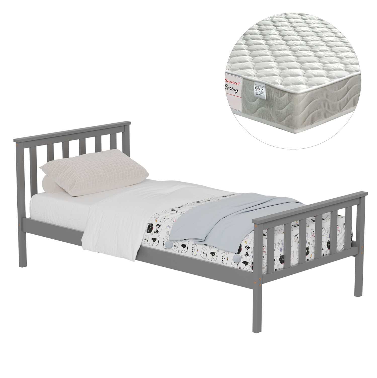 ΚΡΕΒΑΤΙ ΠΑΙΔΙΚΟ ΜΕ ΣΤΡΩΜΑ GIMLY HM21300.02 ΞΥΛΟ ΠΕΥΚΟΥ ΣΕ ΓΚΡΙ- ΓΙΑ ΣΤΡΩΜΑ 90x190εκ 1