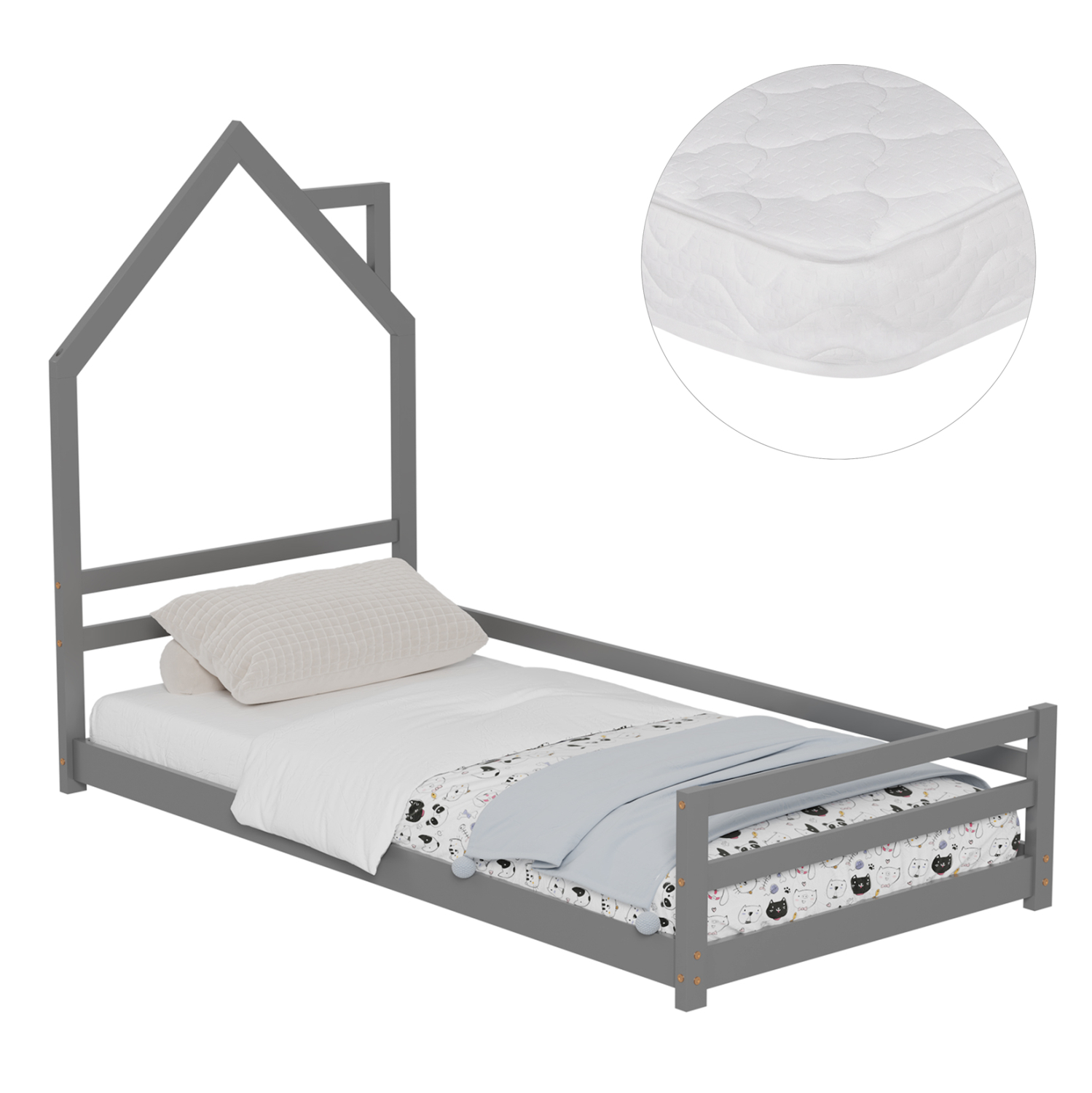 ΚΡΕΒΑΤΙ ΠΑΙΔΙΚΟ ΜΕ ΣΤΡΩΜΑ HOUSER HM21301.01 ΞΥΛΟ ΠΕΥΚΟΥ ΣΕ ΓΚΡΙ--ΣΤΡΩΜΑ 90x190εκ 1