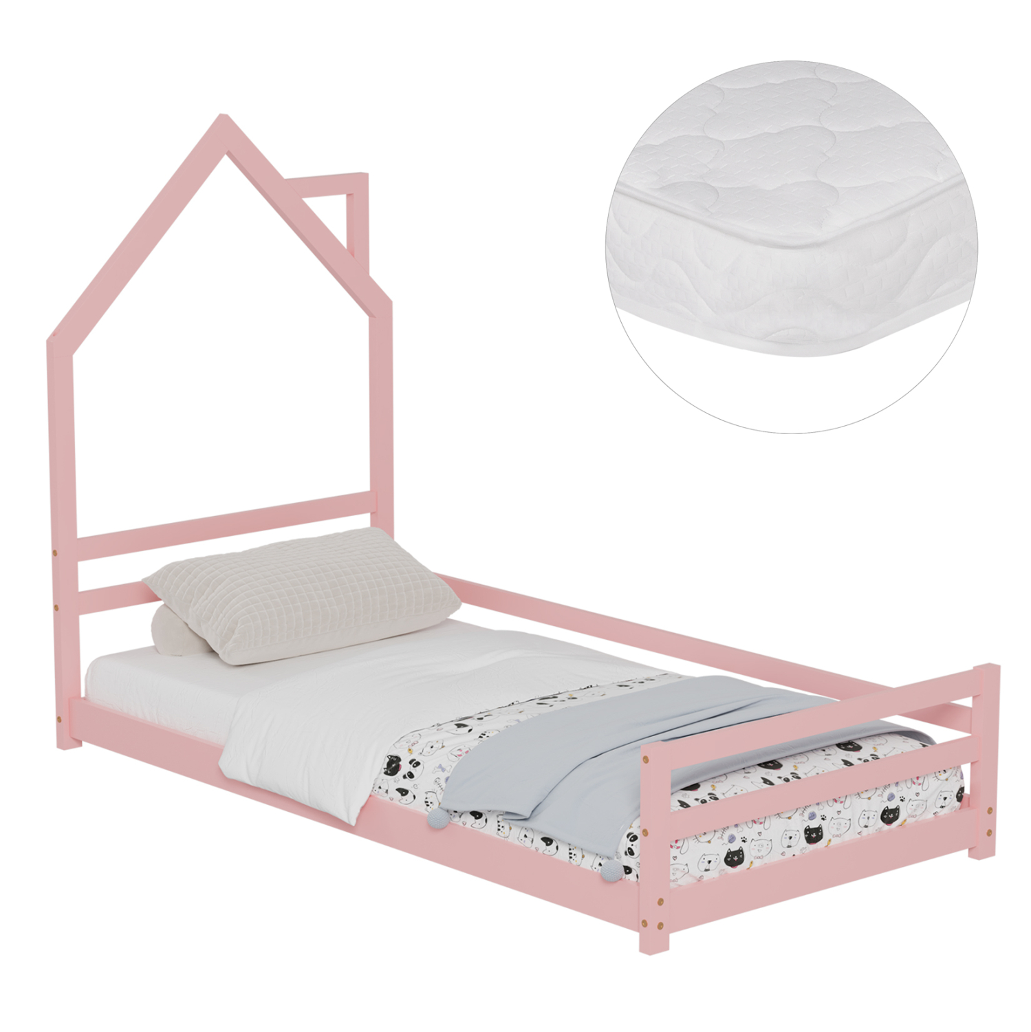 ΚΡΕΒΑΤΙ ΠΑΙΔΙΚΟ ΜΕ ΣΤΡΩΜΑ HOUSER HM21301.02 ΞΥΛΟ ΠΕΥΚΟΥ ΣΕ ΡΟΖ--ΣΤΡΩΜΑ 90x190εκ 1