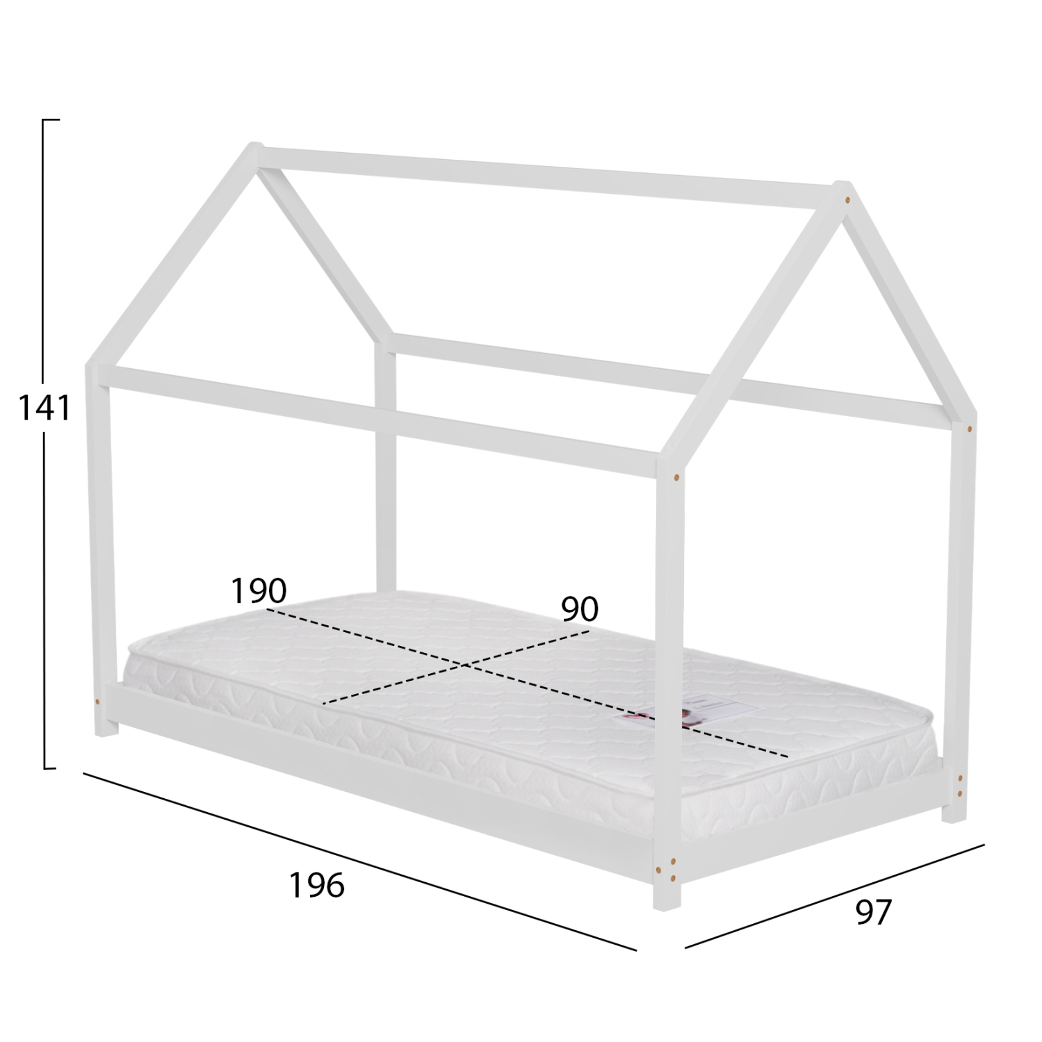 ΚΡΕΒΑΤΙ ΠΑΙΔΙΚΟ ΜΕ ΣΤΡΩΜΑ PEPE HM21302.01 ΞΥΛΟ ΠΕΥΚΟΥ ΣΕ ΛΕΥΚΟ--ΣΤΡΩΜΑ 90x190εκ 3