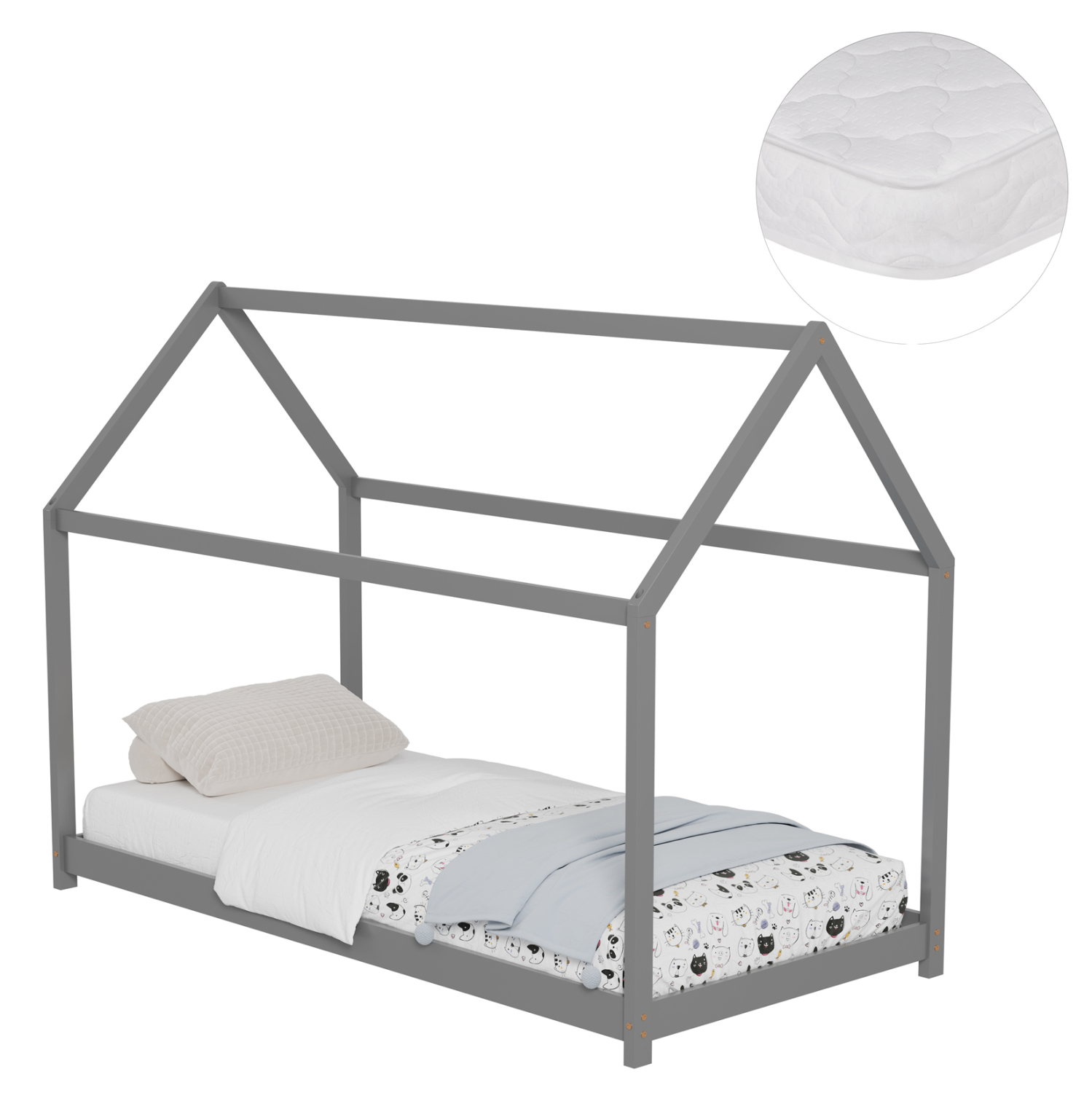 ΚΡΕΒΑΤΙ ΠΑΙΔΙΚΟ ΜΕ ΣΤΡΩΜΑ PEPE HM21302.02 ΞΥΛΟ ΠΕΥΚΟΥ ΣΕ ΓΚΡΙ--ΣΤΡΩΜΑ 90x190εκ 1