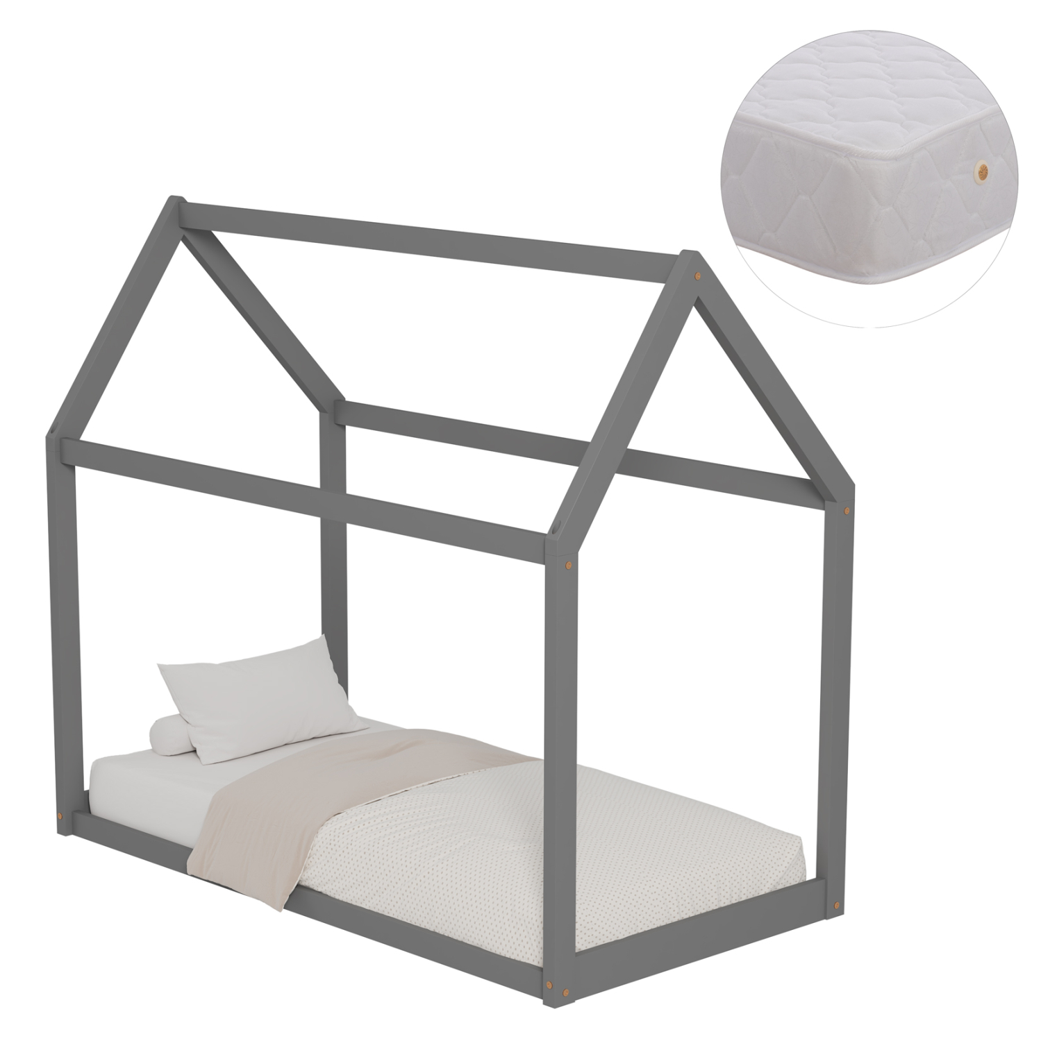 ΚΡΕΒΑΤΙ ΠΑΙΔΙΚΟ ΜΕ ΣΤΡΩΜΑ PEPE HM21303.02 ΞΥΛΟ ΠΕΥΚΟΥ ΣΕ ΓΚΡΙ--ΣΤΡΩΜΑ 70x140εκ 1