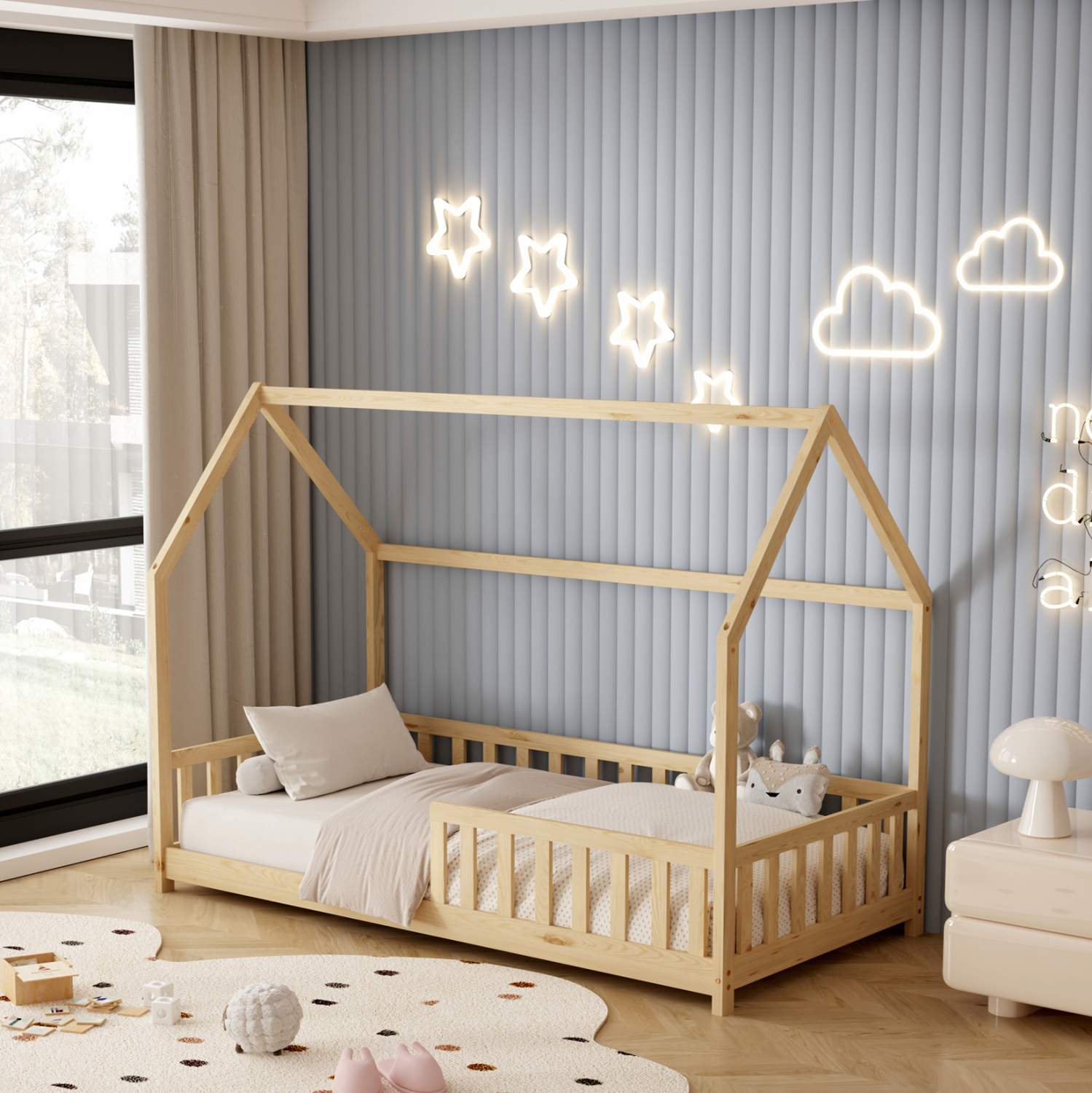 ΚΡΕΒΑΤΙ ΠΑΙΔΙΚΟ ΜΕ ΣΤΡΩΜΑ PHYLLIS HM21304 ΞΥΛΟ ΠΕΥΚΟΥ ΣΕ ΦΥΣΙΚΟ--ΣΤΡΩΜΑ 90x190εκ 2