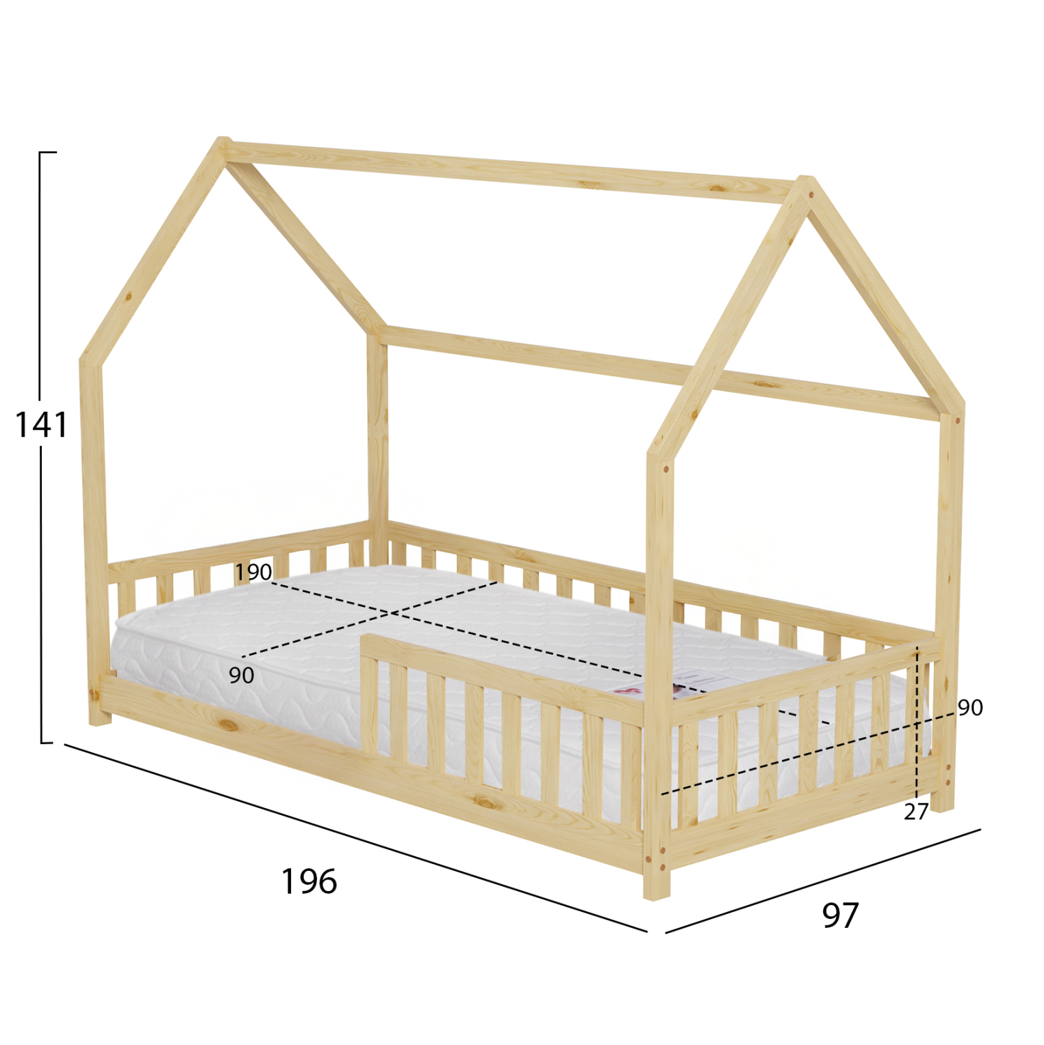 ΚΡΕΒΑΤΙ ΠΑΙΔΙΚΟ ΜΕ ΣΤΡΩΜΑ PHYLLIS HM21304 ΞΥΛΟ ΠΕΥΚΟΥ ΣΕ ΦΥΣΙΚΟ--ΣΤΡΩΜΑ 90x190εκ 3