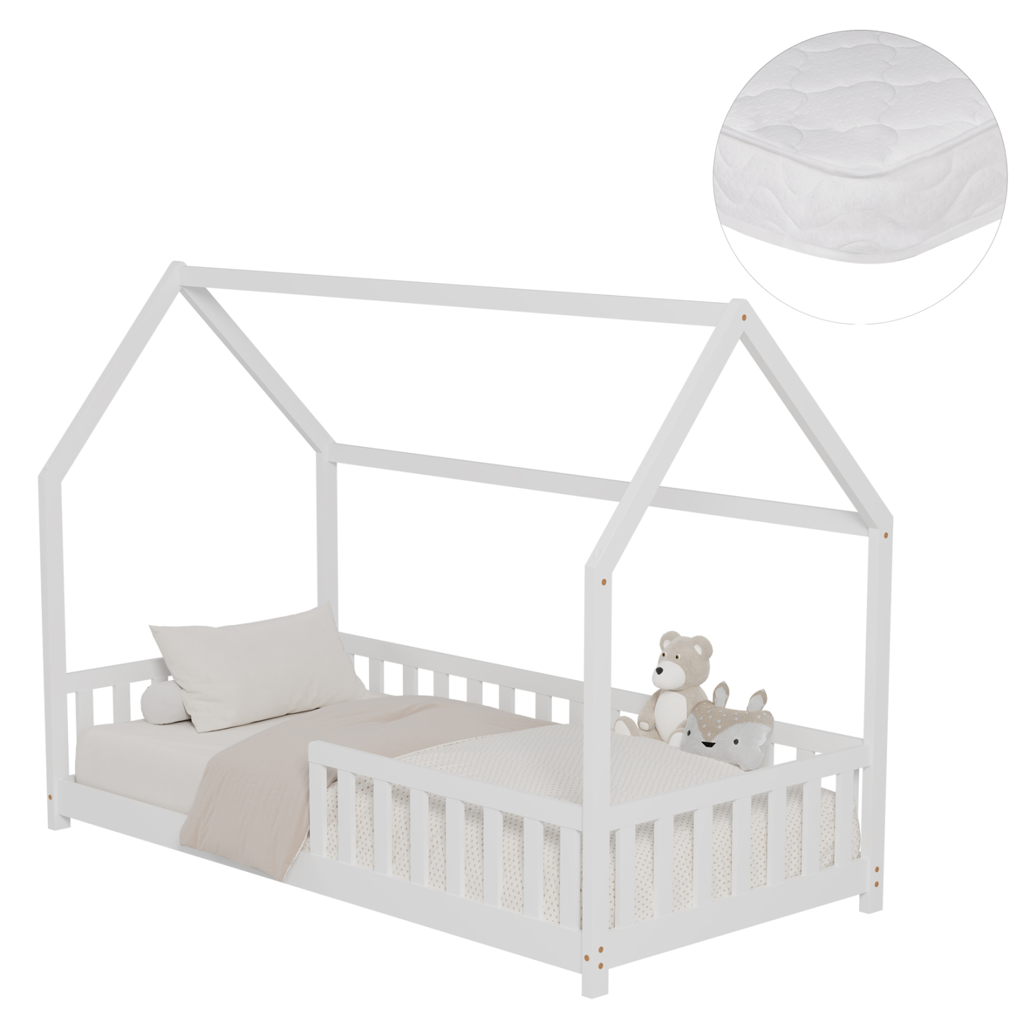 ΚΡΕΒΑΤΙ ΠΑΙΔΙΚΟ ΜΕ ΣΤΡΩΜΑ PHYLLIS HM21304.01 ΞΥΛΟ ΠΕΥΚΟΥ ΣΕ ΛΕΥΚΟ--ΣΤΡΩΜΑ 90x190εκ 1