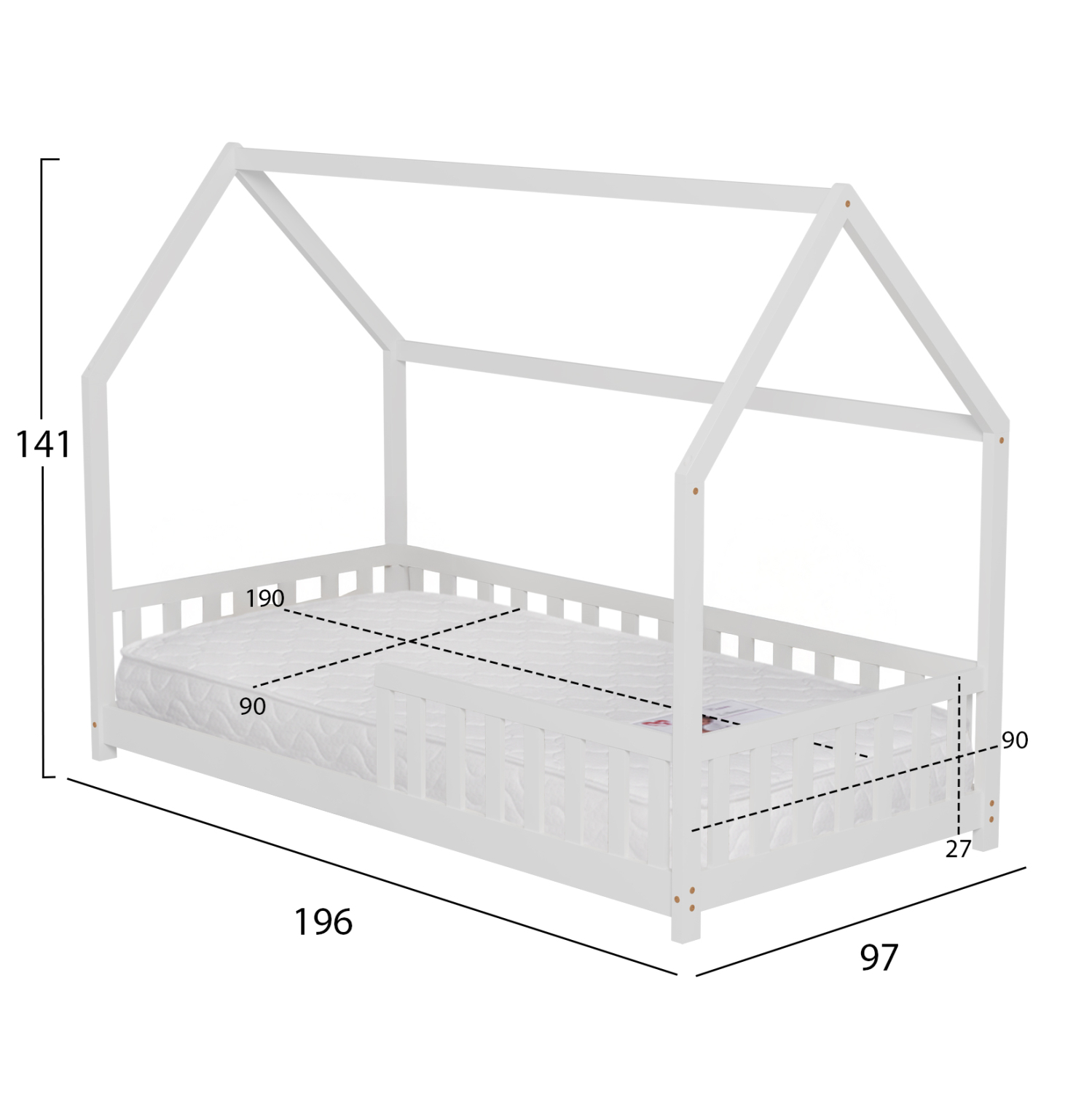 ΚΡΕΒΑΤΙ ΠΑΙΔΙΚΟ ΜΕ ΣΤΡΩΜΑ PHYLLIS HM21304.01 ΞΥΛΟ ΠΕΥΚΟΥ ΣΕ ΛΕΥΚΟ--ΣΤΡΩΜΑ 90x190εκ 3