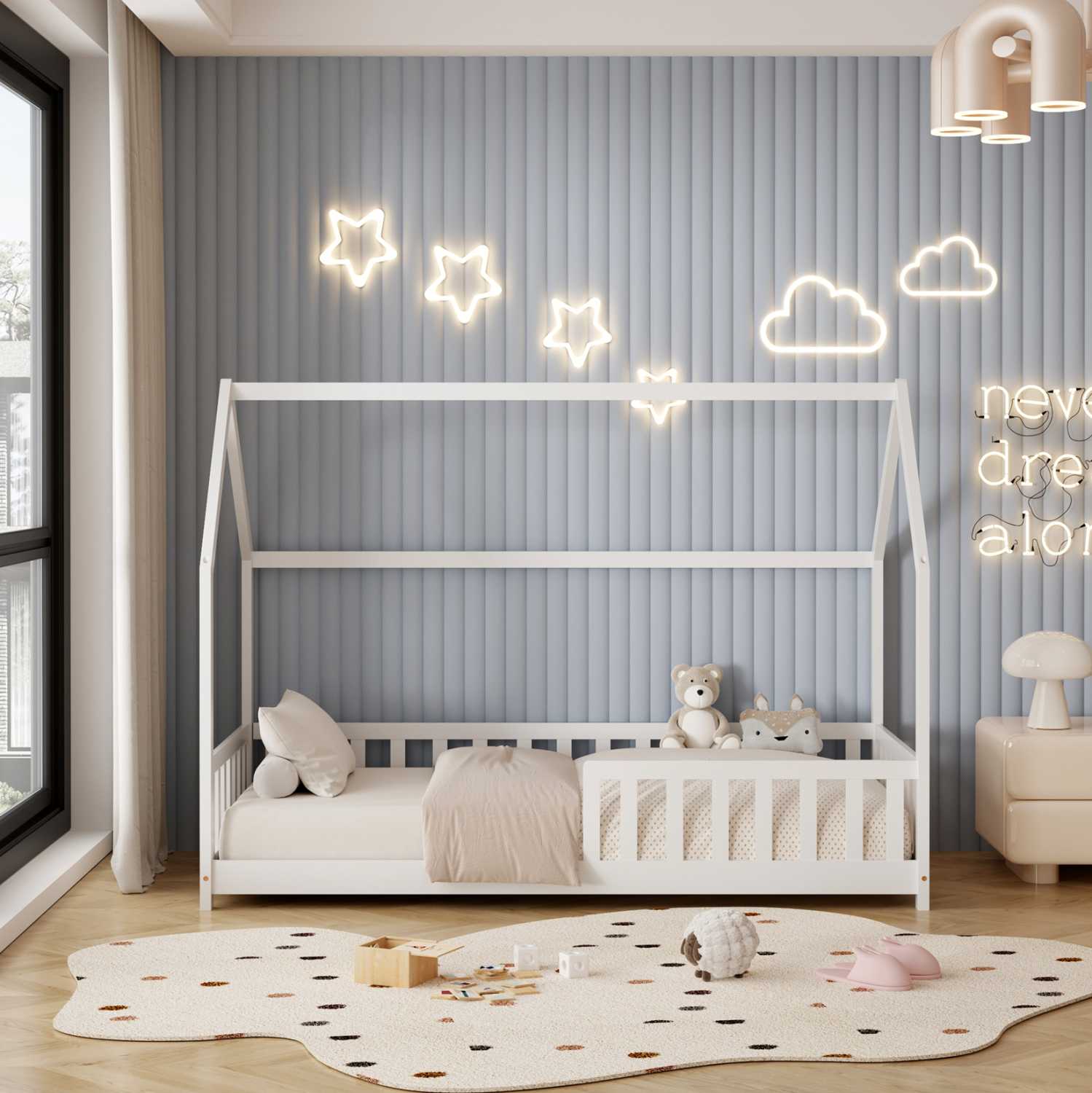 ΚΡΕΒΑΤΙ ΠΑΙΔΙΚΟ ΜΕ ΣΤΡΩΜΑ PHYLLIS HM21304.01 ΞΥΛΟ ΠΕΥΚΟΥ ΣΕ ΛΕΥΚΟ--ΣΤΡΩΜΑ 90x190εκ 5