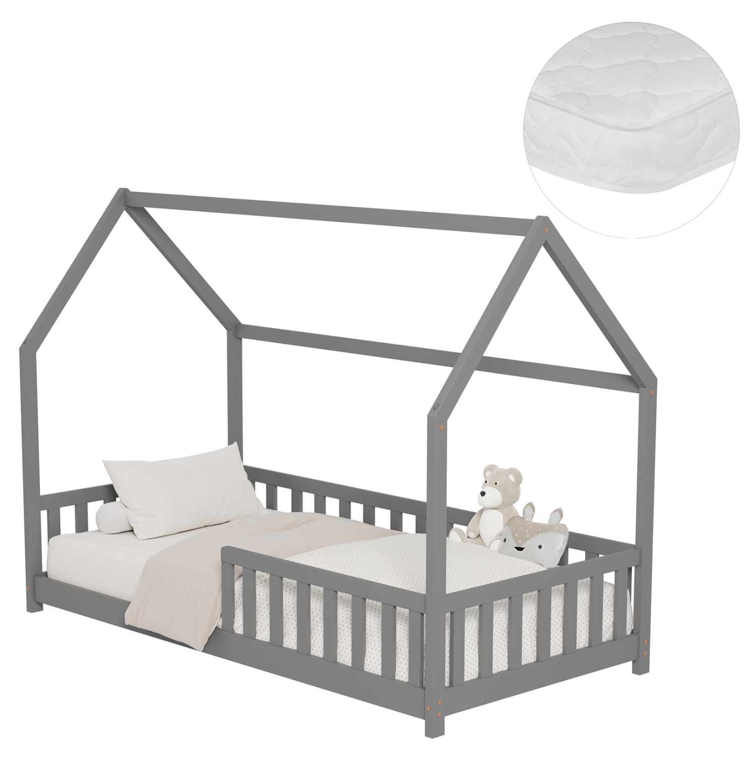 ΚΡΕΒΑΤΙ ΠΑΙΔΙΚΟ ΜΕ ΣΤΡΩΜΑ PHYLLIS HM21304.02 ΞΥΛΟ ΠΕΥΚΟΥ ΣΕ ΓΚΡΙ--ΣΤΡΩΜΑ 90x190εκ 1