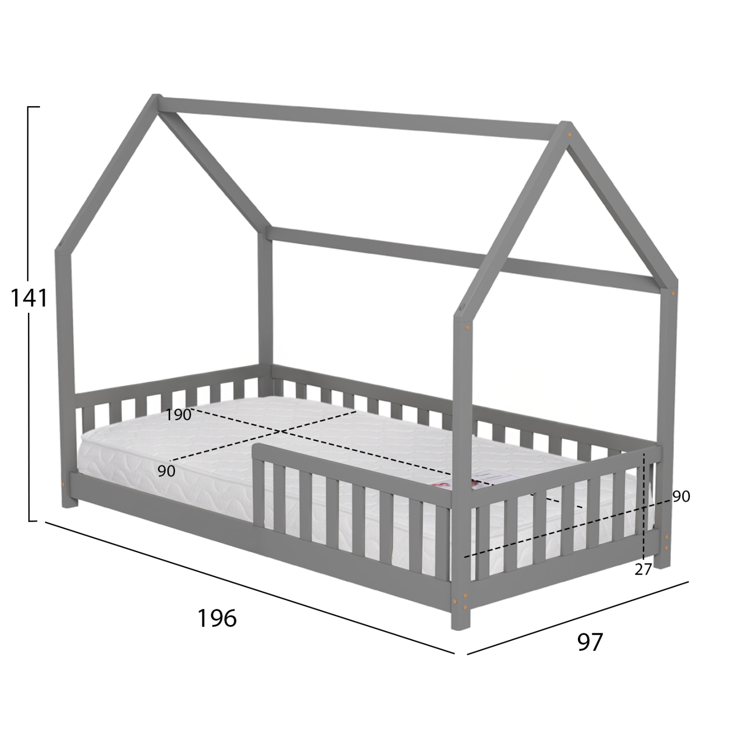 ΚΡΕΒΑΤΙ ΠΑΙΔΙΚΟ ΜΕ ΣΤΡΩΜΑ PHYLLIS HM21304.02 ΞΥΛΟ ΠΕΥΚΟΥ ΣΕ ΓΚΡΙ--ΣΤΡΩΜΑ 90x190εκ 3