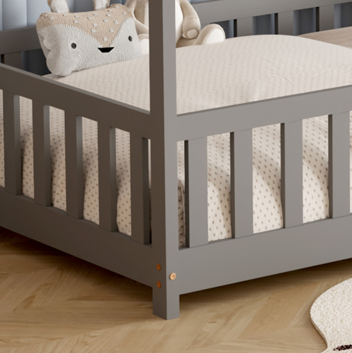 ΚΡΕΒΑΤΙ ΠΑΙΔΙΚΟ ΜΕ ΣΤΡΩΜΑ PHYLLIS HM21304.02 ΞΥΛΟ ΠΕΥΚΟΥ ΣΕ ΓΚΡΙ--ΣΤΡΩΜΑ 90x190εκ 8