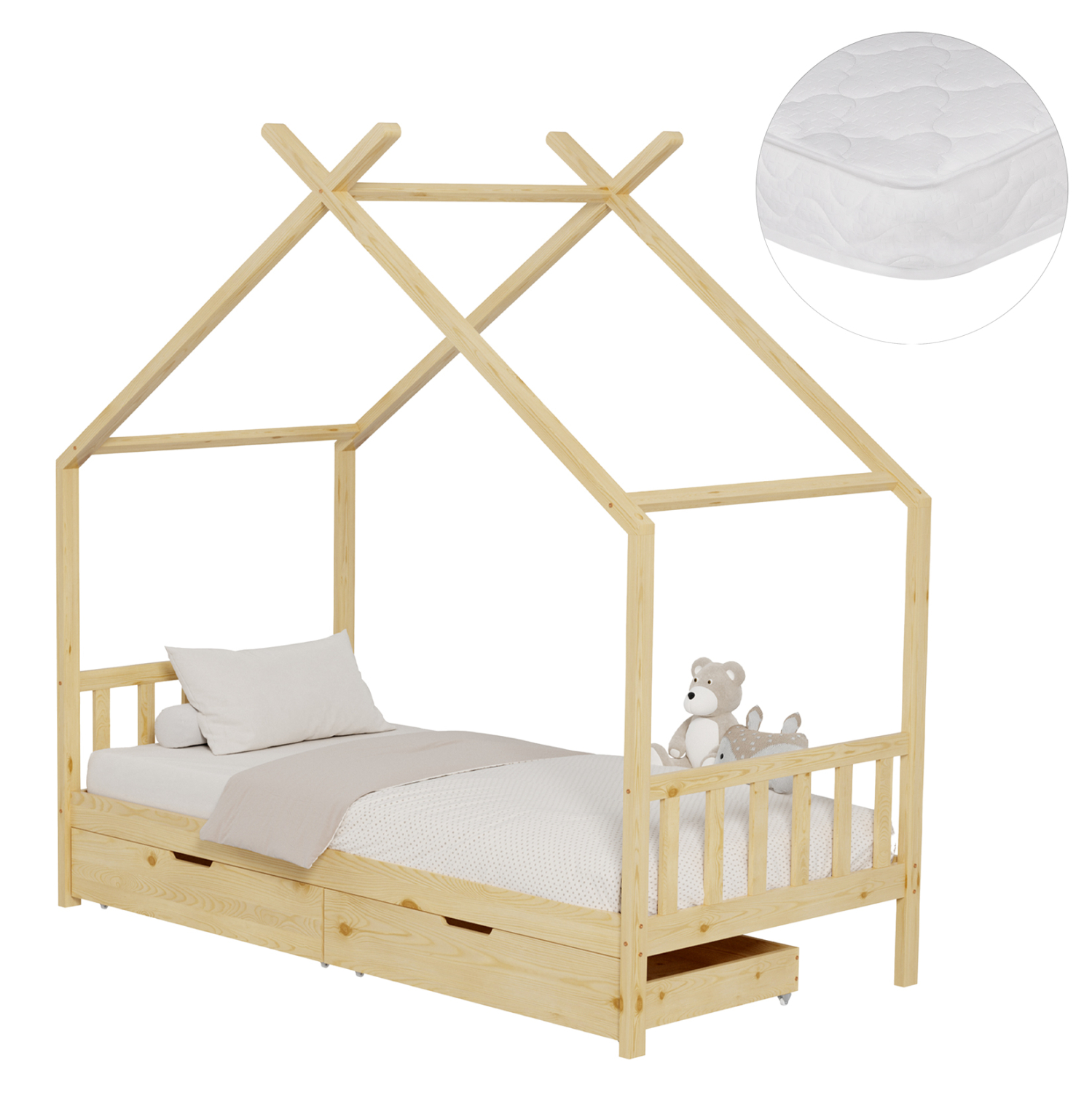 ΚΡΕΒΑΤΙ ΠΑΙΔΙΚΟ ΜΕ ΣΤΡΩΜΑ KLARICE HM21305 ΞΥΛΟ ΠΕΥΚΟΥ ΣΕ ΦΥΣΙΚΟ--ΣΤΡΩΜΑ 90x190εκ 1