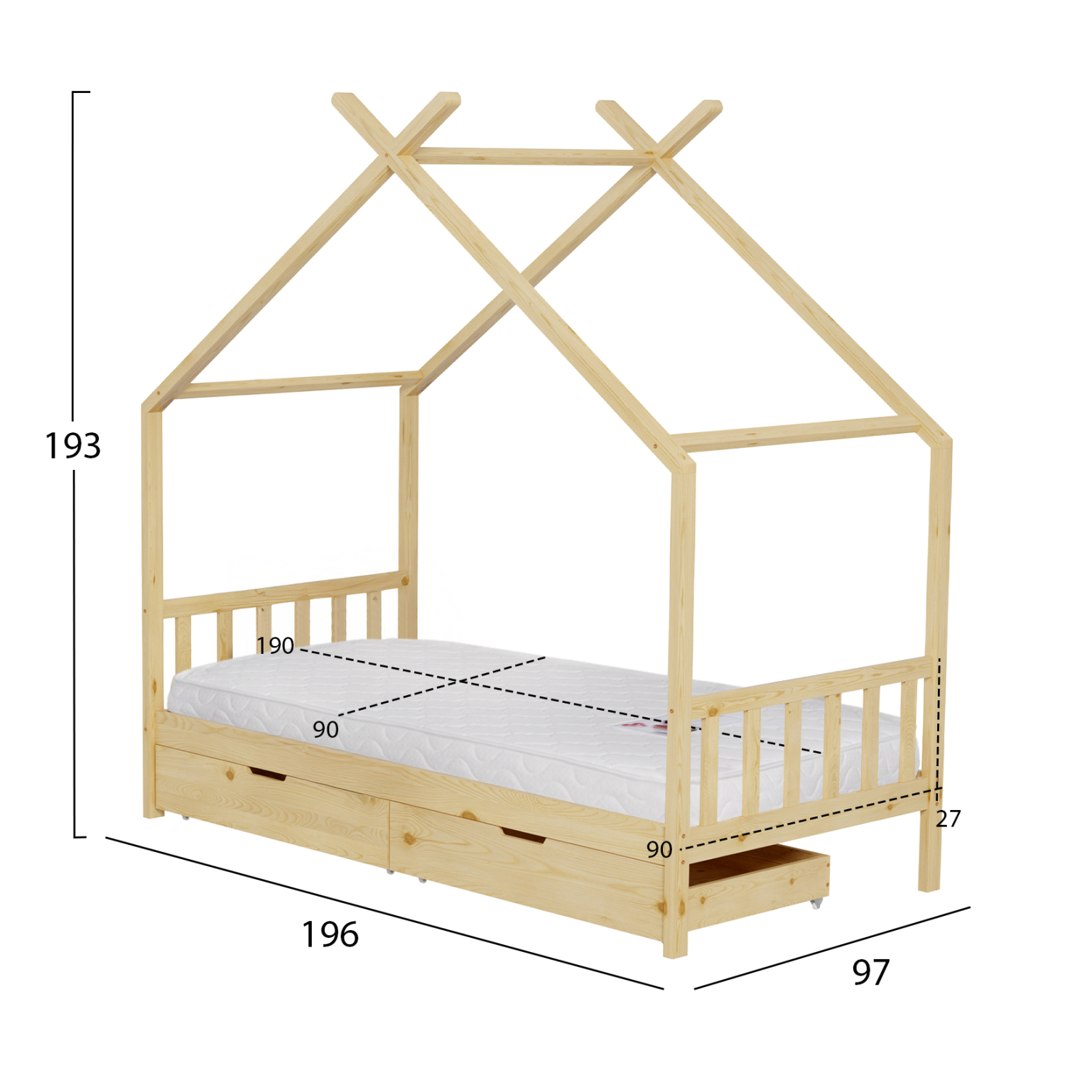 ΚΡΕΒΑΤΙ ΠΑΙΔΙΚΟ ΜΕ ΣΤΡΩΜΑ KLARICE HM21305 ΞΥΛΟ ΠΕΥΚΟΥ ΣΕ ΦΥΣΙΚΟ--ΣΤΡΩΜΑ 90x190εκ 3