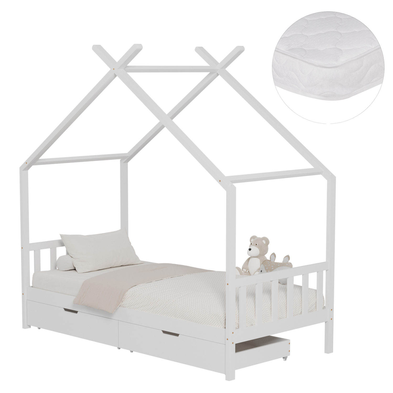 ΚΡΕΒΑΤΙ ΠΑΙΔΙΚΟ ΜΕ ΣΤΡΩΜΑ KLARICE HM21305.01 ΞΥΛΟ ΠΕΥΚΟΥ ΣΕ ΛΕΥΚΟ--ΣΤΡΩΜΑ 90x190εκ 1