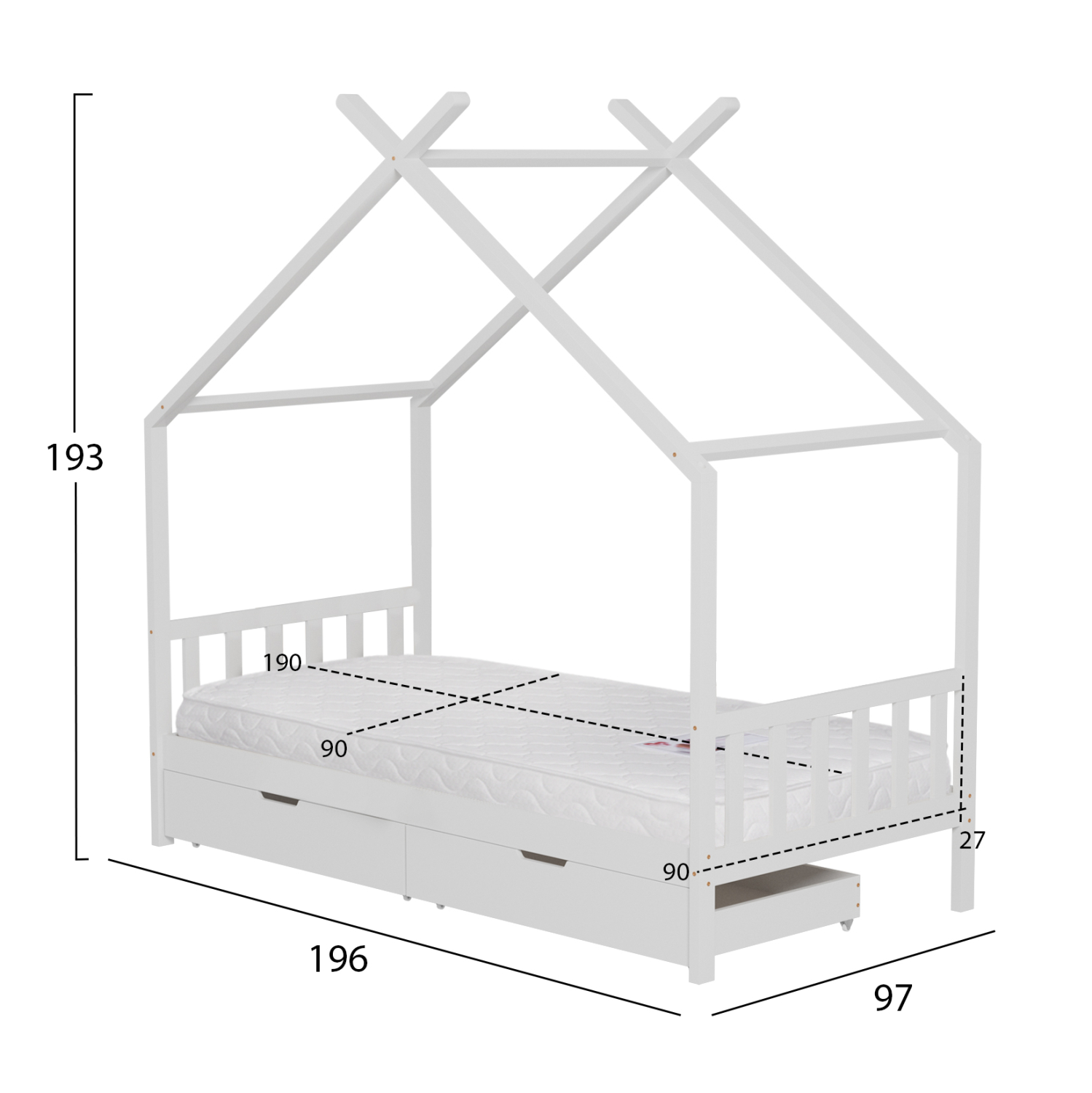 ΚΡΕΒΑΤΙ ΠΑΙΔΙΚΟ ΜΕ ΣΤΡΩΜΑ KLARICE HM21305.01 ΞΥΛΟ ΠΕΥΚΟΥ ΣΕ ΛΕΥΚΟ--ΣΤΡΩΜΑ 90x190εκ 3