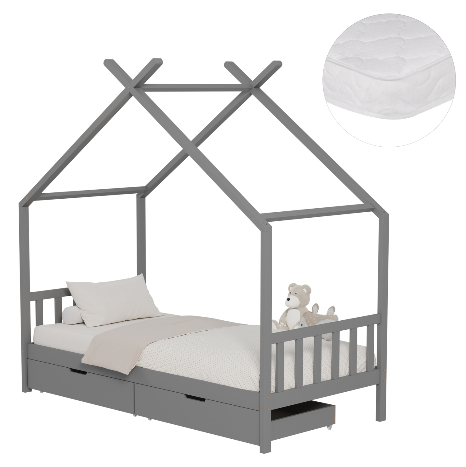 ΚΡΕΒΑΤΙ ΠΑΙΔΙΚΟ ΜΕ ΣΤΡΩΜΑ KLARICE HM21305.02 ΞΥΛΟ ΠΕΥΚΟΥ ΣΕ ΓΚΡΙ--ΣΤΡΩΜΑ 90x190εκ 1