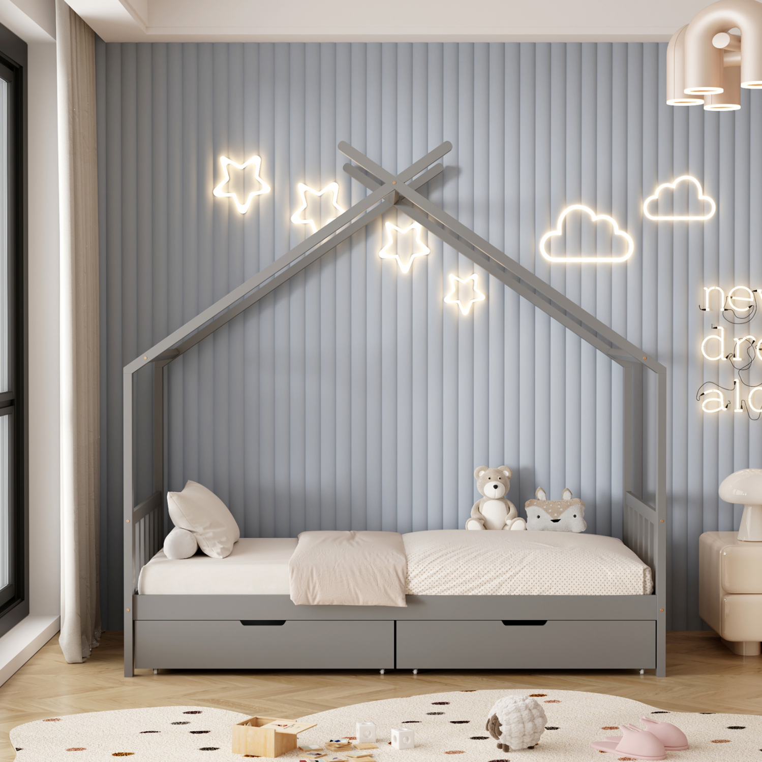 ΚΡΕΒΑΤΙ ΠΑΙΔΙΚΟ ΜΕ ΣΤΡΩΜΑ KLARICE HM21305.02 ΞΥΛΟ ΠΕΥΚΟΥ ΣΕ ΓΚΡΙ--ΣΤΡΩΜΑ 90x190εκ 5