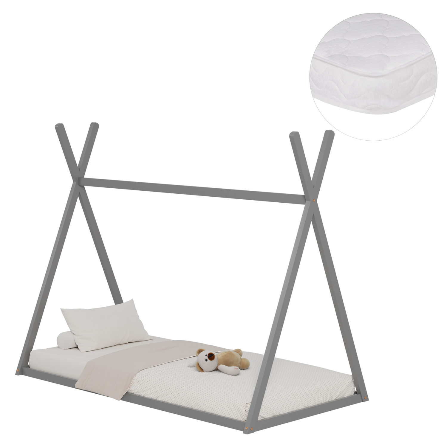 ΚΡΕΒΑΤΙ ΠΑΙΔΙΚΟ ΜΕ ΣΤΡΩΜΑ MUNK HM21306.02 ΞΥΛΟ ΠΕΥΚΟΥ ΣΕ ΓΚΡΙ--ΣΤΡΩΜΑ 90x190εκ 1