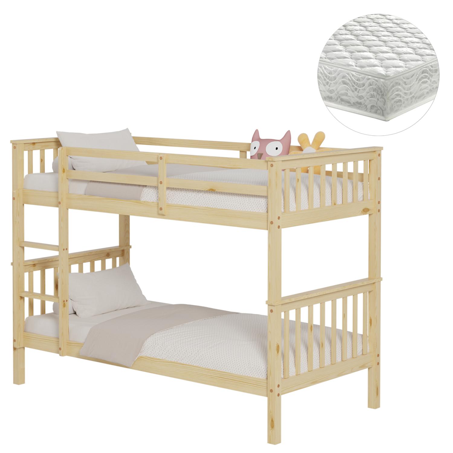 ΚΟΥΚΕΤΑ ΠΑΙΔΙΚΗ ΜΕ 2 ΣΤΡΩΜΑΤΑ LANTAI HM21307 ΞΥΛΟ ΠΕΥΚΟΥ ΦΥΣΙΚΟ--ΣΤΡΩΜΑΤΑ 90x190εκ 1