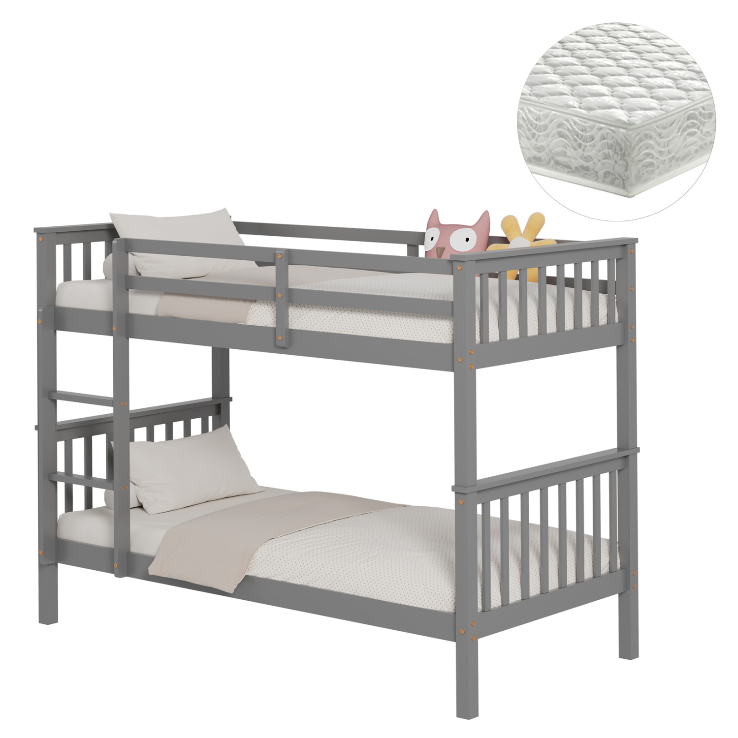 ΚΟΥΚΕΤΑ ΠΑΙΔΙΚΗ ΜΕ 2 ΣΤΡΩΜΑΤΑ LANTAI HM21307.02 ΞΥΛΟ ΠΕΥΚΟΥ ΓΚΡΙ--ΣΤΡΩΜΑΤΑ 90x190εκ 1