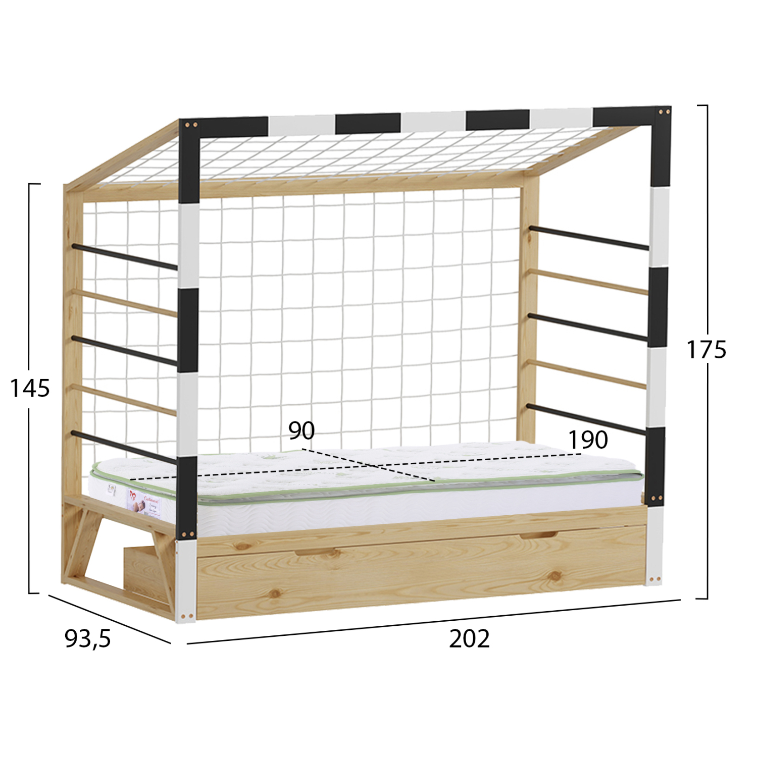 ΚΡΕΒΑΤΙ ΠΑΙΔΙΚΟ ΜΕ ΣΤΡΩΜΑ GOALIE HM21309 ΠΕΥΚΟ ΦΥΣΙΚΟ-ΛΕΥΚΟ-ΜΑΥΡΟ--ΣΤΡΩΜΑ 90x190εκ 3