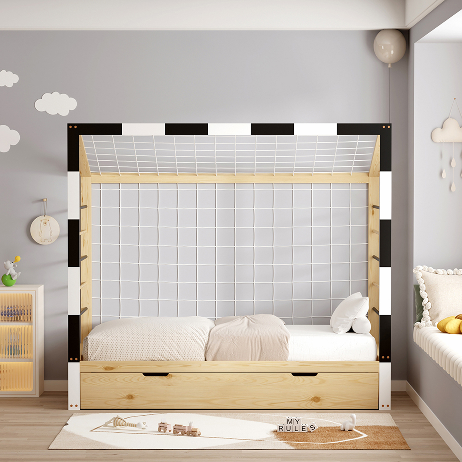 ΚΡΕΒΑΤΙ ΠΑΙΔΙΚΟ ΜΕ ΣΤΡΩΜΑ GOALIE HM21309 ΠΕΥΚΟ ΦΥΣΙΚΟ-ΛΕΥΚΟ-ΜΑΥΡΟ--ΣΤΡΩΜΑ 90x190εκ 5