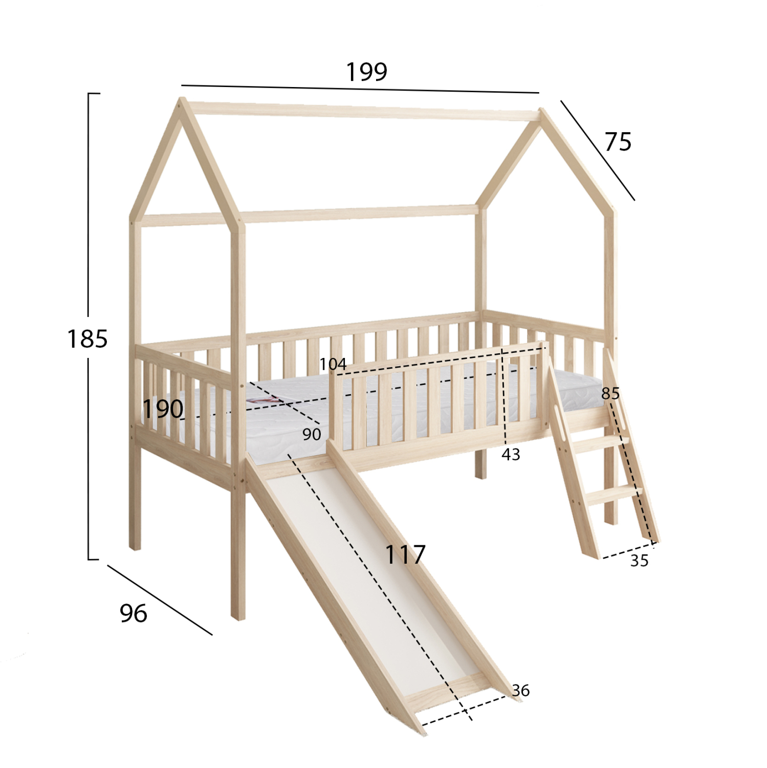 ΚΡΕΒΑΤΙ ΠΑΙΔΙΚΟ ΤΣΟΥΛΗΘΡΑ PHYLLIS HM21310 ΠΕΥΚΟ ΣΕ ΦΥΣΙΚΟ--ΜΕ ΣΤΡΩΜΑ 90x190εκ 3
