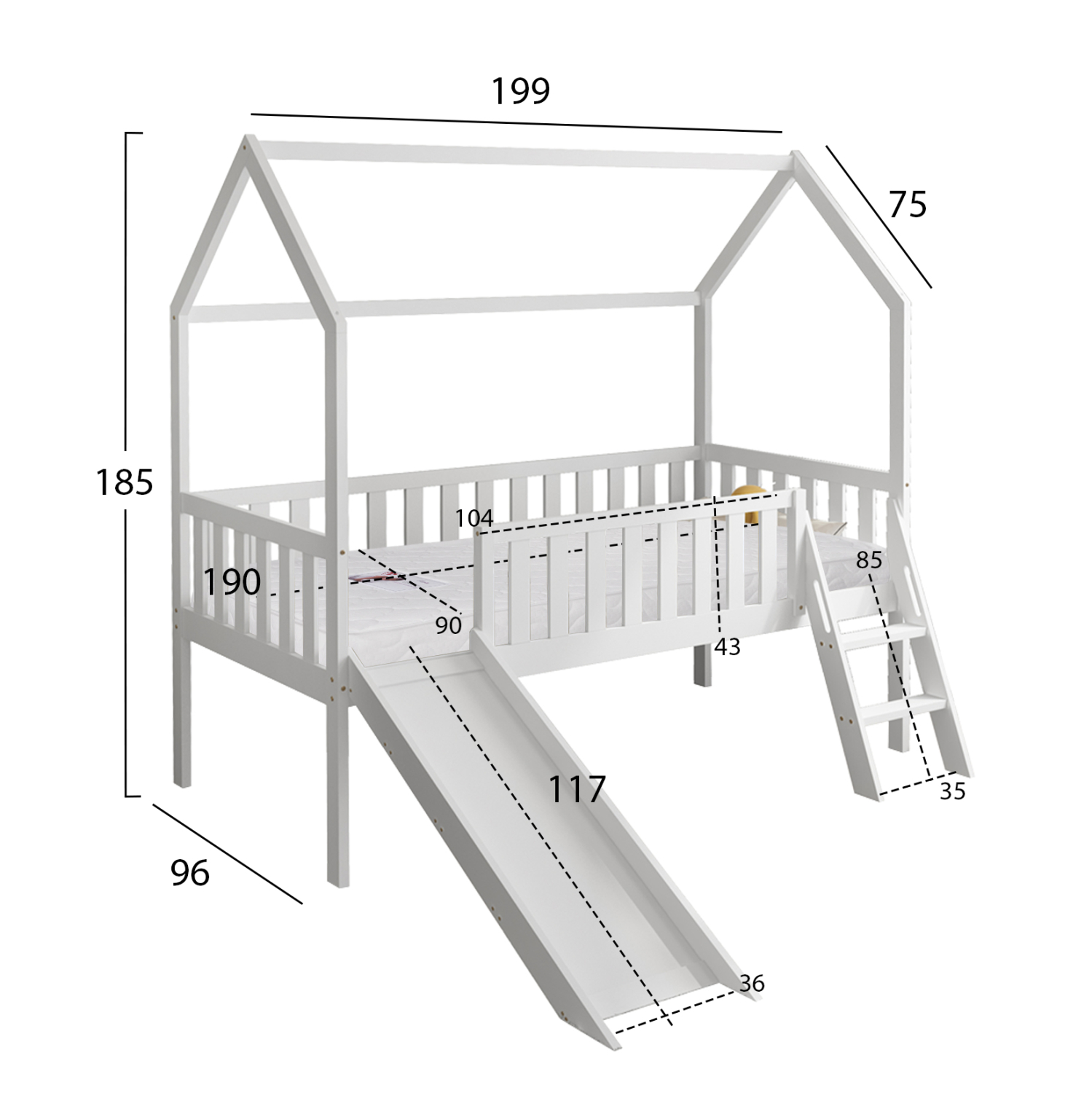 ΚΡΕΒΑΤΙ ΠΑΙΔΙΚΟ ΤΣΟΥΛΗΘΡΑ PHYLLIS HM21310.01 ΠΕΥΚΟ ΣΕ ΛΕΥΚΟ--ΜΕ ΣΤΡΩΜΑ 90x190εκ 3