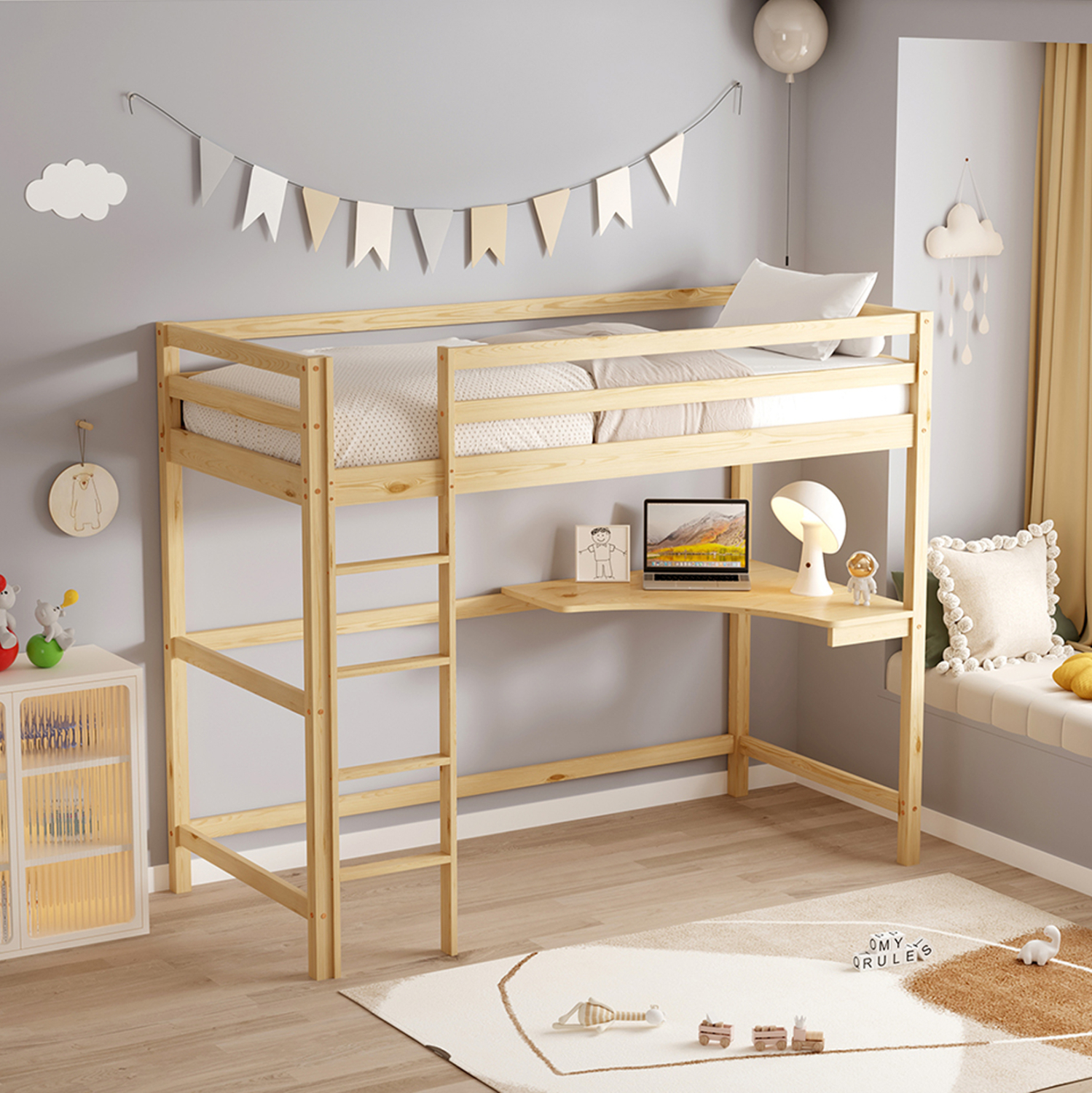 ΚΟΥΚΕΤΑ ΠΑΙΔΙΚΗ ΜΕ ΓΡΑΦΕΙΟ AKRON HM21311 ΞΥΛΟ ΠΕΥΚΟΥ ΦΥΣΙΚΟ--ME ΣΤΡΩΜΑ 90x190εκ 2