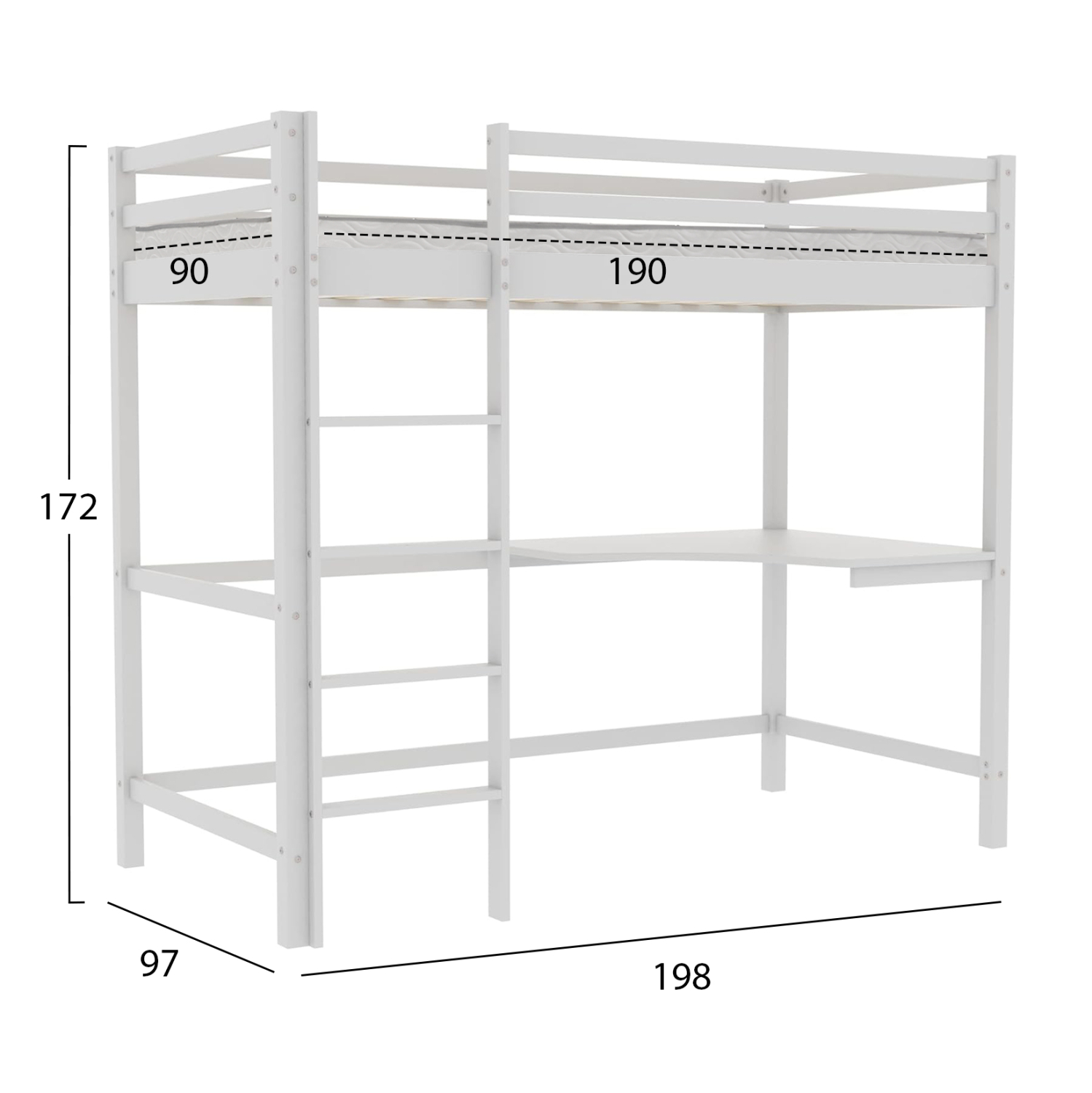 ΚΟΥΚΕΤΑ ΠΑΙΔΙΚΗ ΜΕ ΓΡΑΦΕΙΟ AKRON HM21311.01 ΞΥΛΟ ΠΕΥΚΟΥ ΛΕΥΚΟ--ME ΣΤΡΩΜΑ 90x190εκ 3