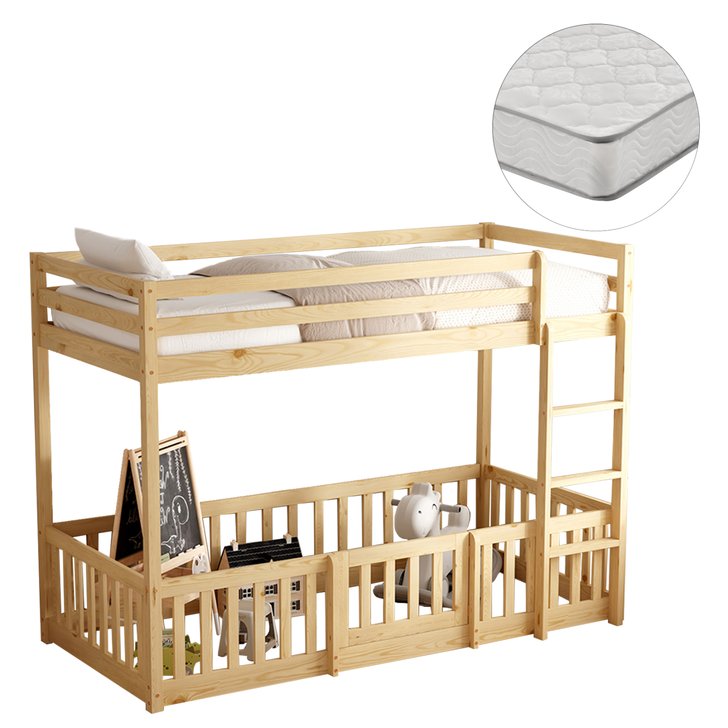 ΚΟΥΚΕΤΑ ΠΑΙΔΙΚΗ ΜΕ ΠΑΡΚΑΚΙ PLAYKID HM21312 ΞΥΛΟ ΠΕΥΚΟΥ ΦΥΣΙΚΟ--ME ΣΤΡΩΜΑ 90x190εκ 1