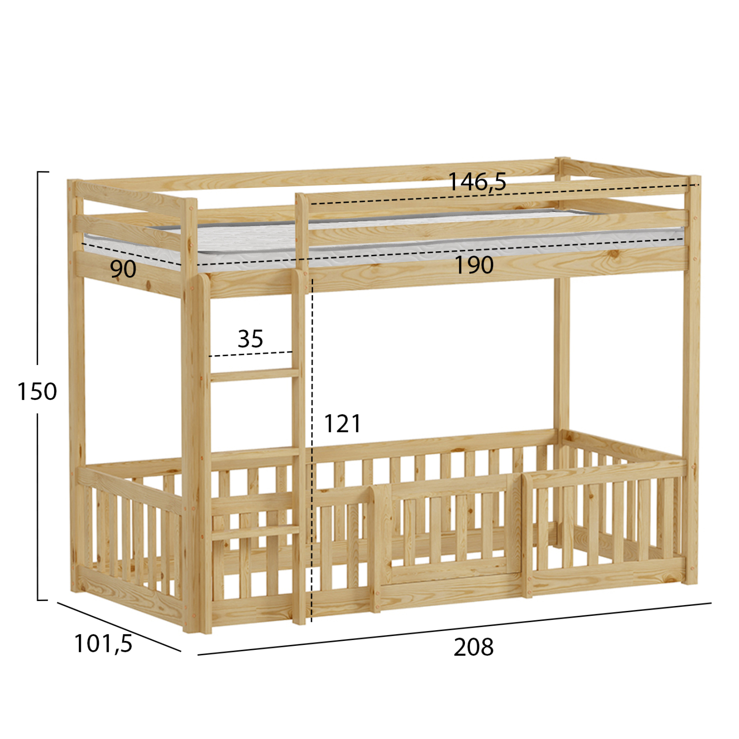 ΚΟΥΚΕΤΑ ΠΑΙΔΙΚΗ ΜΕ ΠΑΡΚΑΚΙ PLAYKID HM21312 ΞΥΛΟ ΠΕΥΚΟΥ ΦΥΣΙΚΟ--ME ΣΤΡΩΜΑ 90x190εκ 3